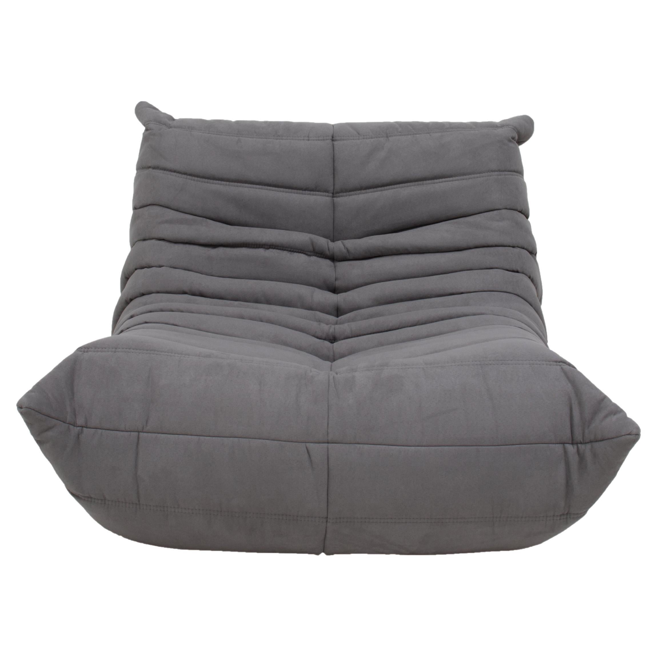 Set of 2 Ligne Roset Togo Grey Armchairs and Footstool by Michel Ducaroy