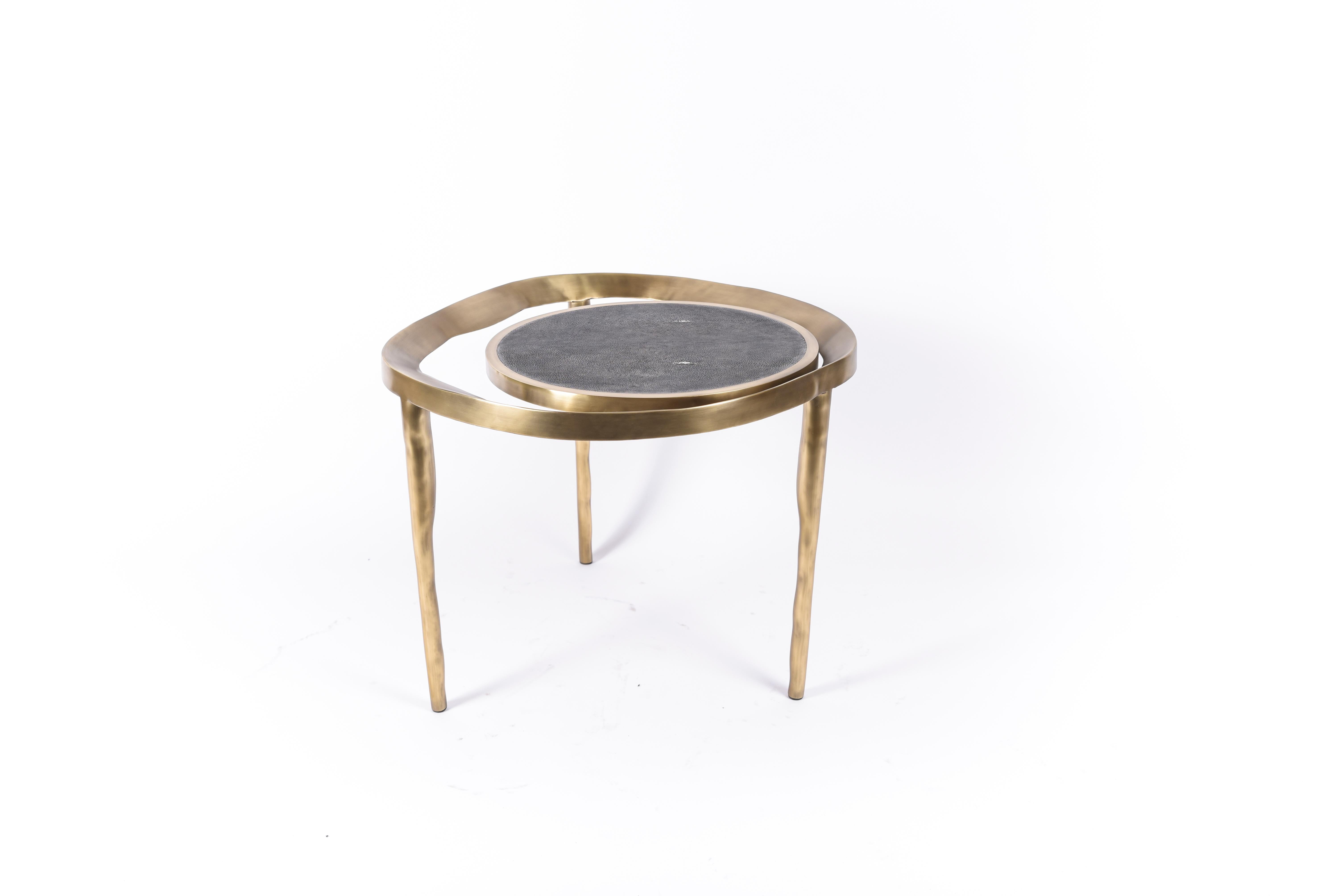 Set of 2 Lily Melting Coffee Tables in Shagreen Lemurian & Brass by R&Y Augousti 3