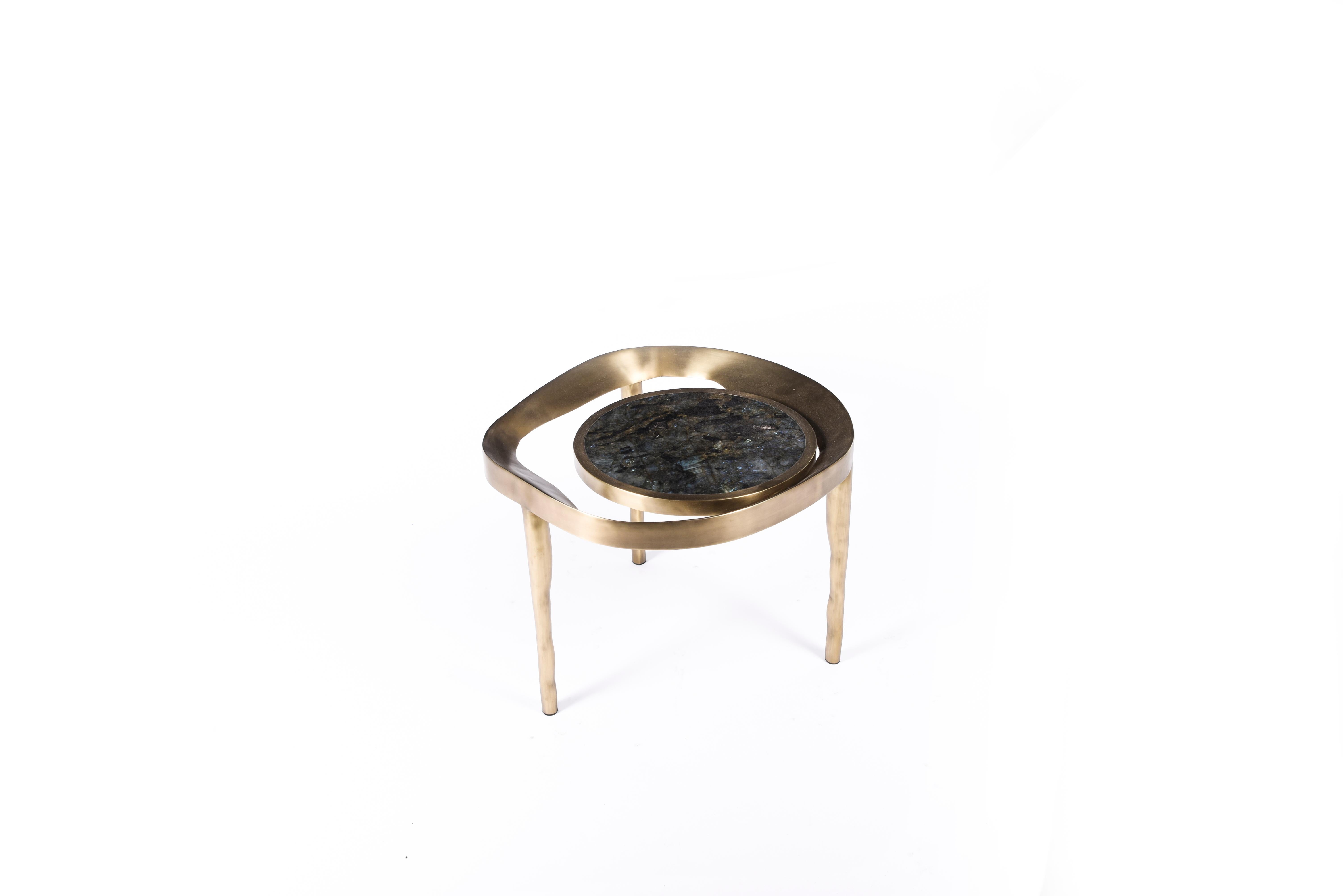 French Set of 2 Lily Melting Coffee Tables in Shagreen Lemurian & Brass by R&Y Augousti
