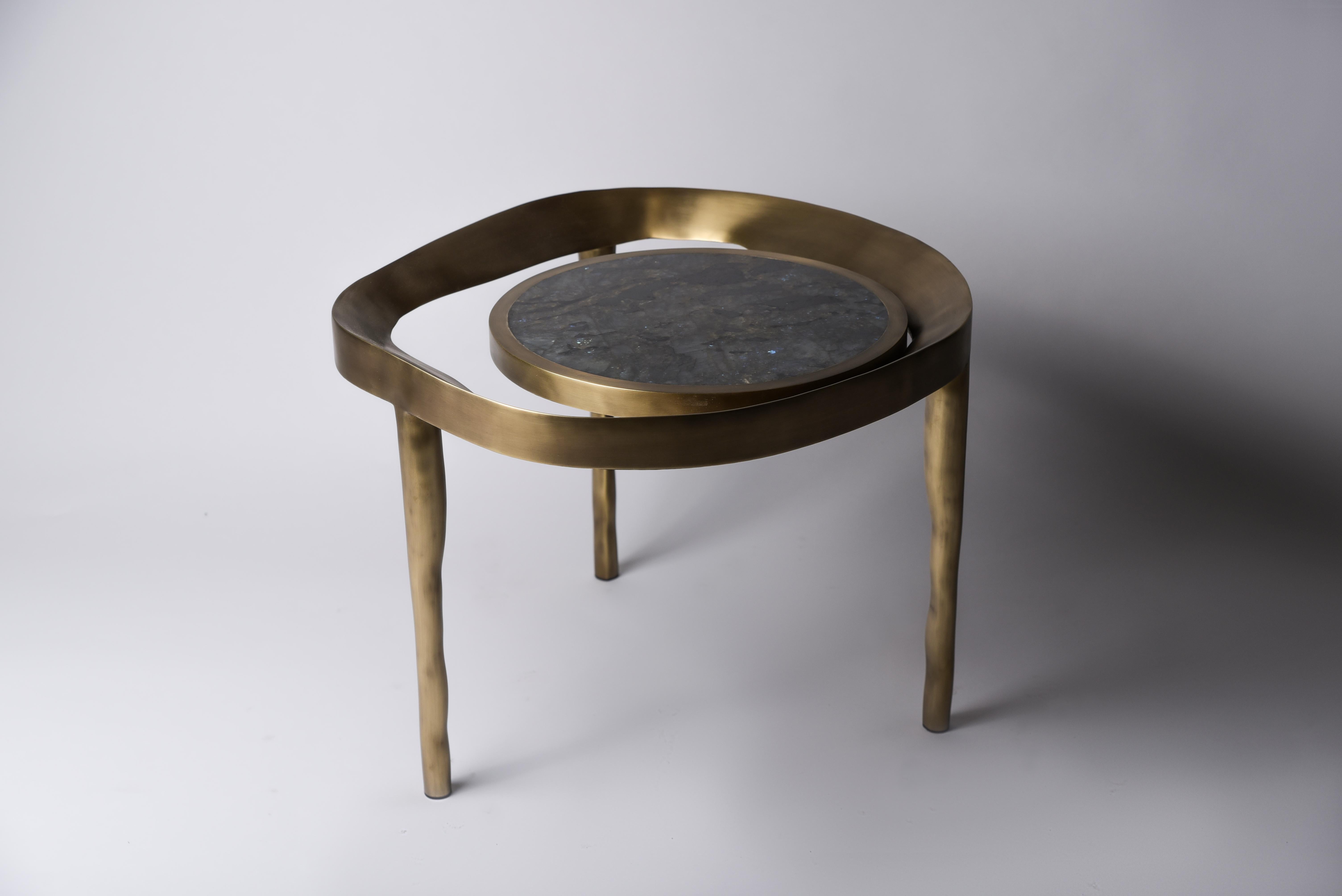 Shagreen Stingray Set of 2 Lily Melting Coffee Tables in Shagreen Lemurian & Brass by R&Y Augousti