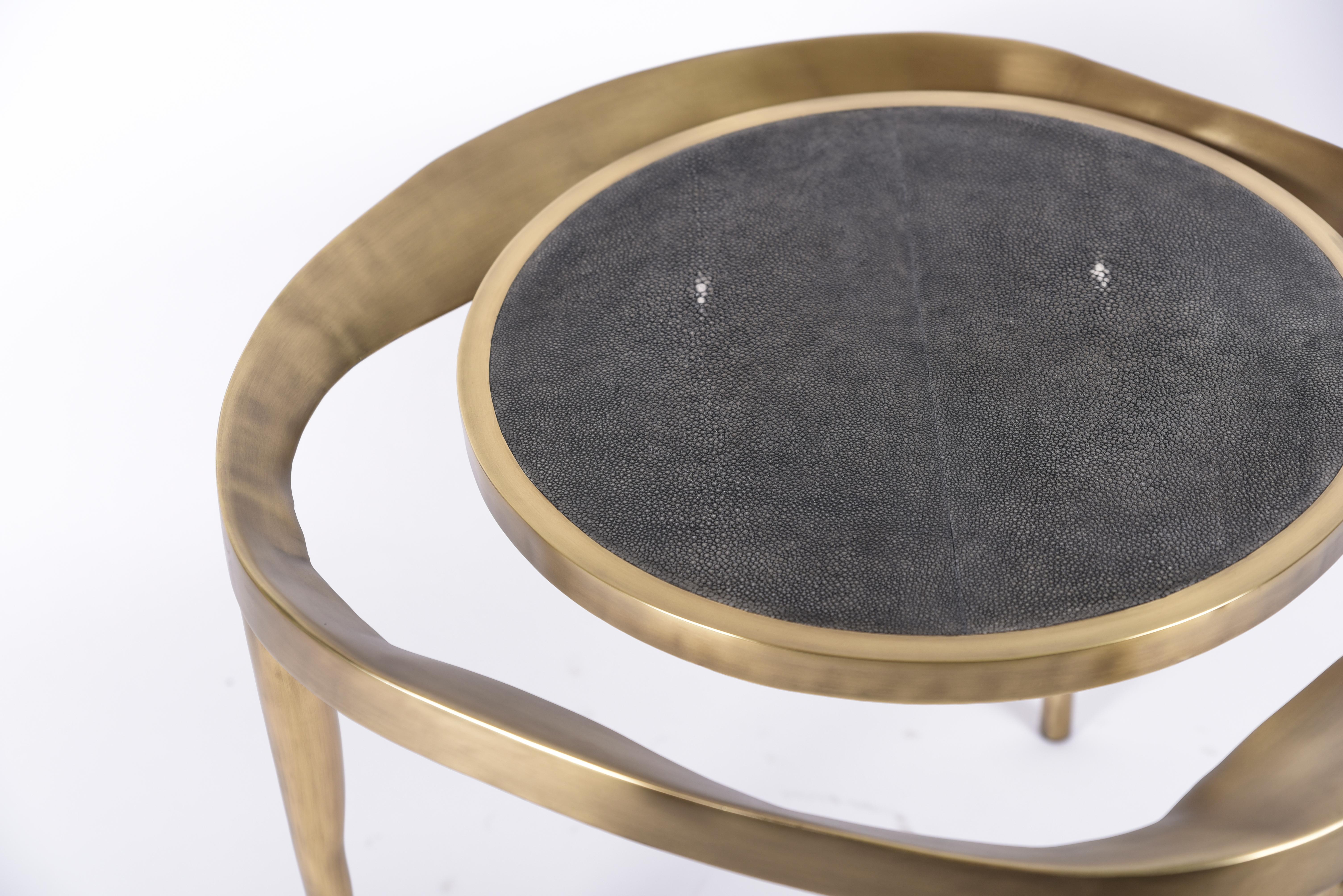 Set of 2 Lily Melting Coffee Tables in Shagreen Lemurian & Brass by R&Y Augousti 1