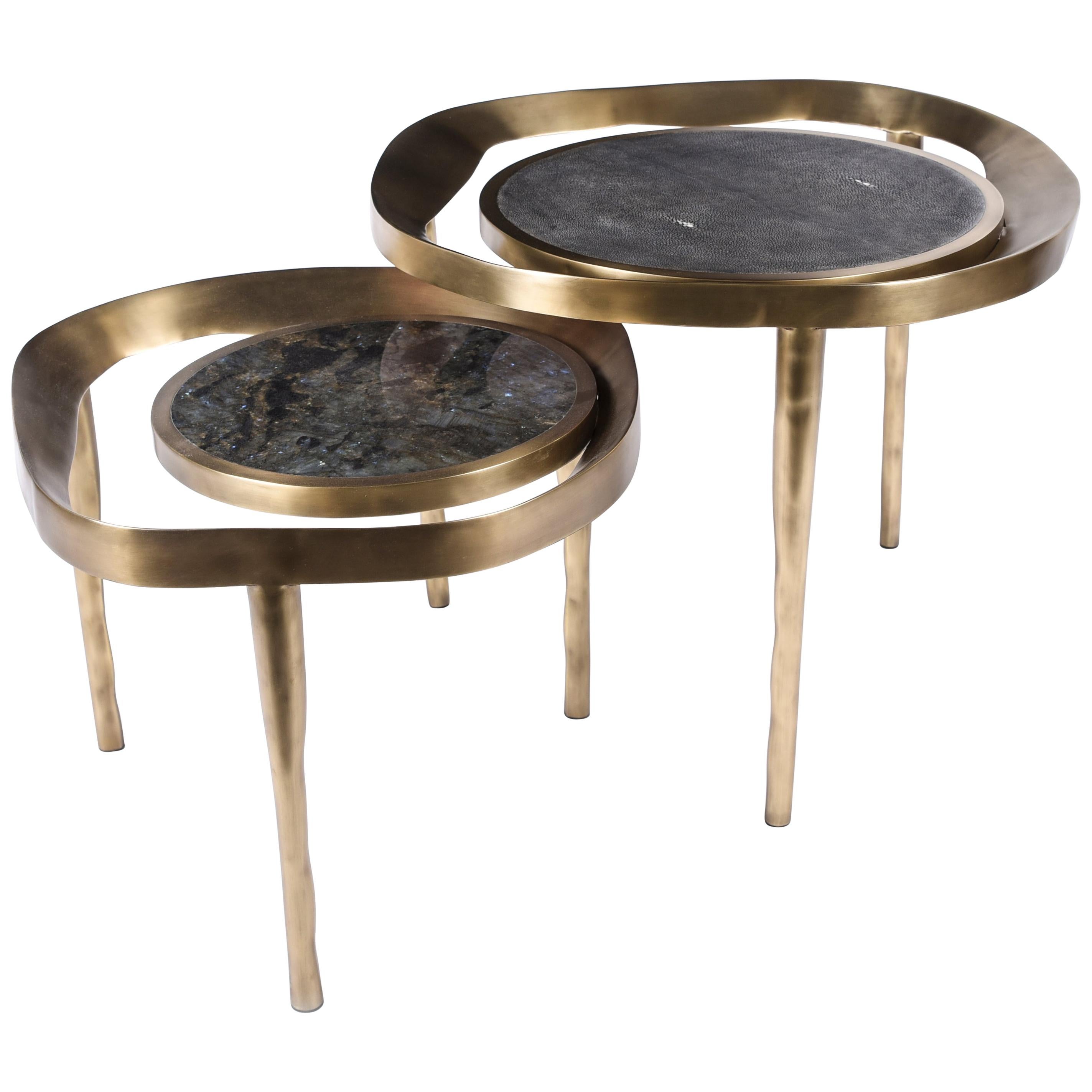 Set of 2 Lily Melting Coffee Tables in Shagreen Lemurian & Brass by R&Y Augousti