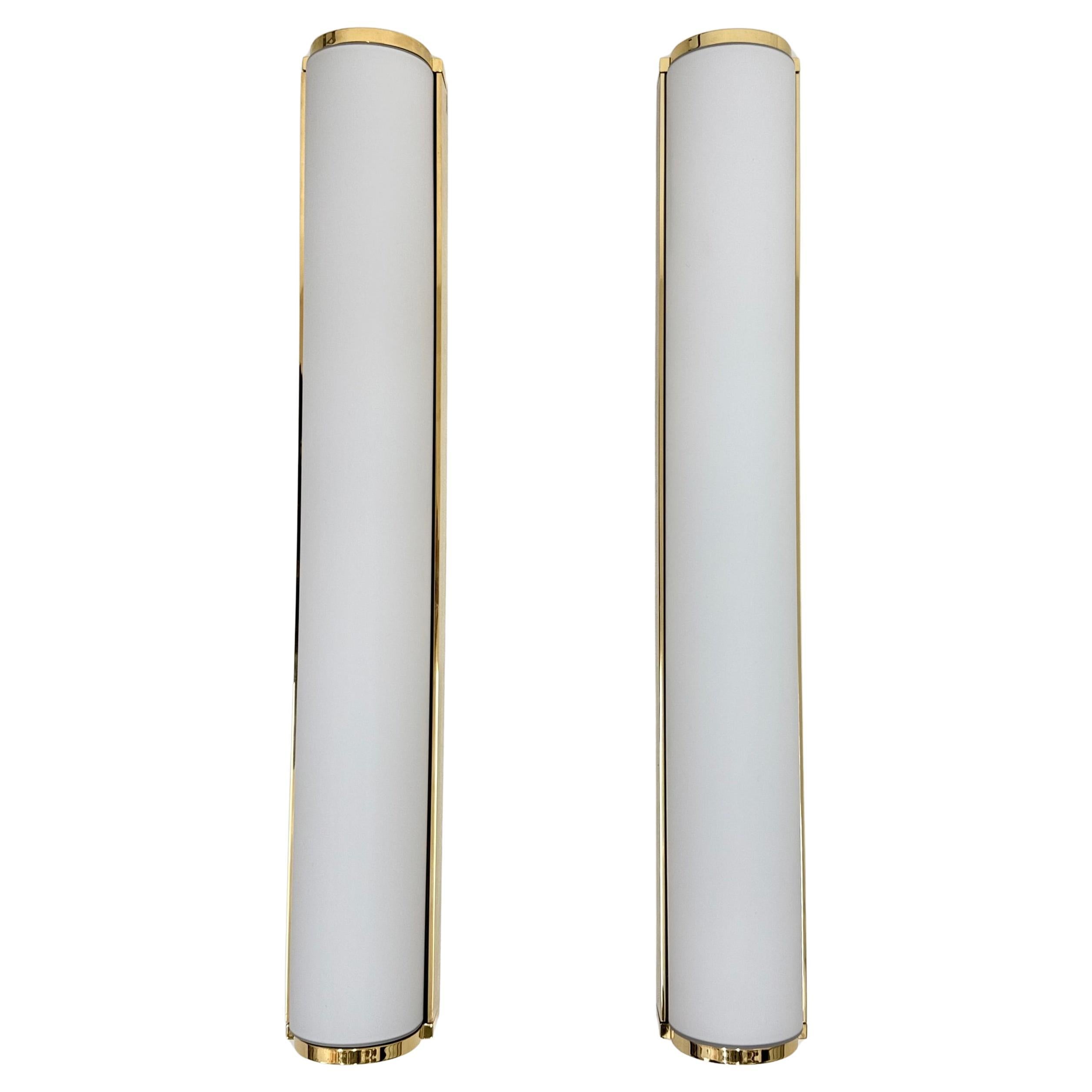 Set of 2 Limburg Glashütte wall lamps sconce , 1970s opaline glas with brass