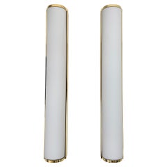 Set of 2 Limburg Glashütte wall lamps sconce , 1970s opaline glas with brass