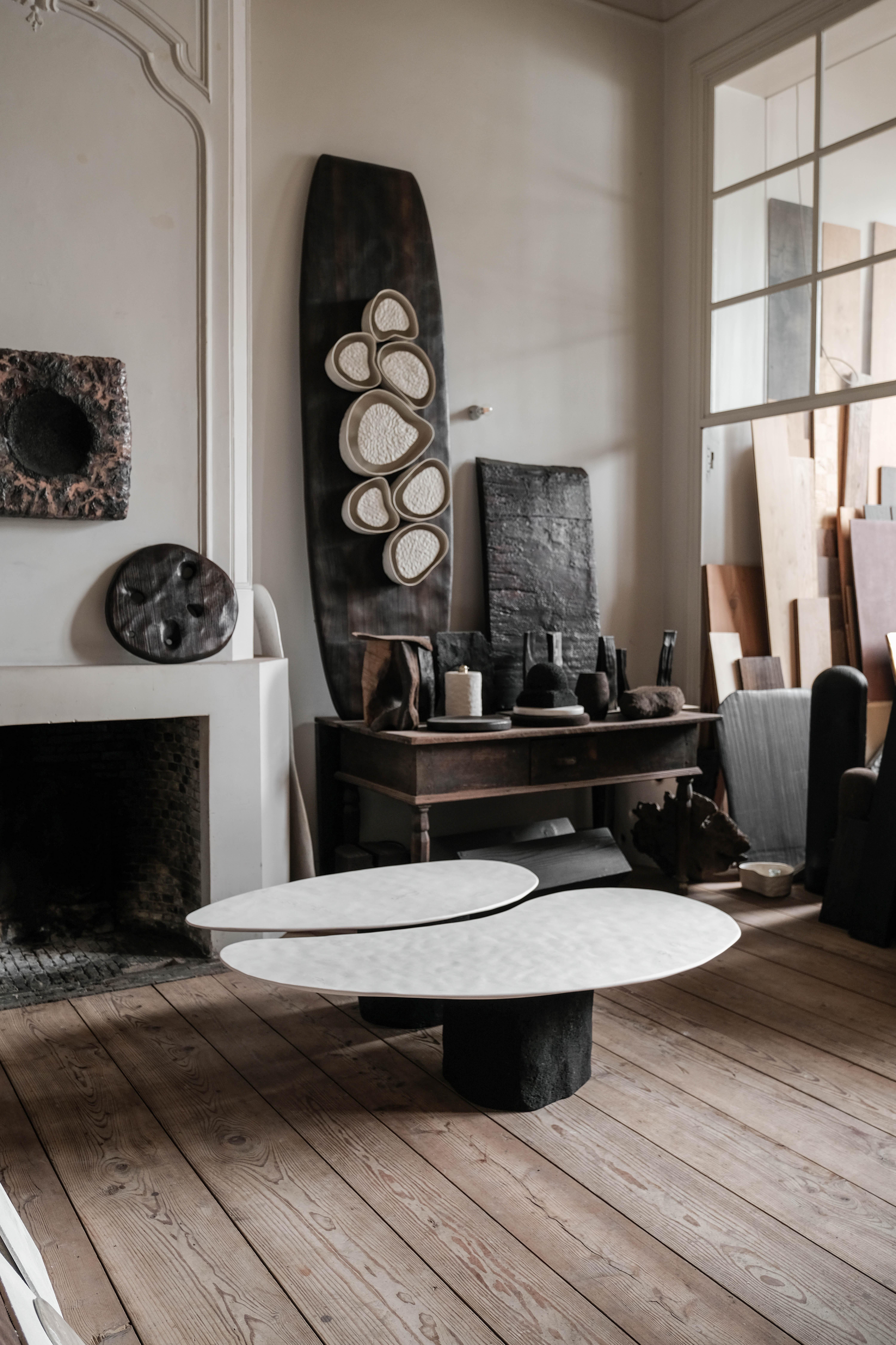 Contemporary Set of 2 Limestone Low Table by Atelier Benoit Viaene For Sale