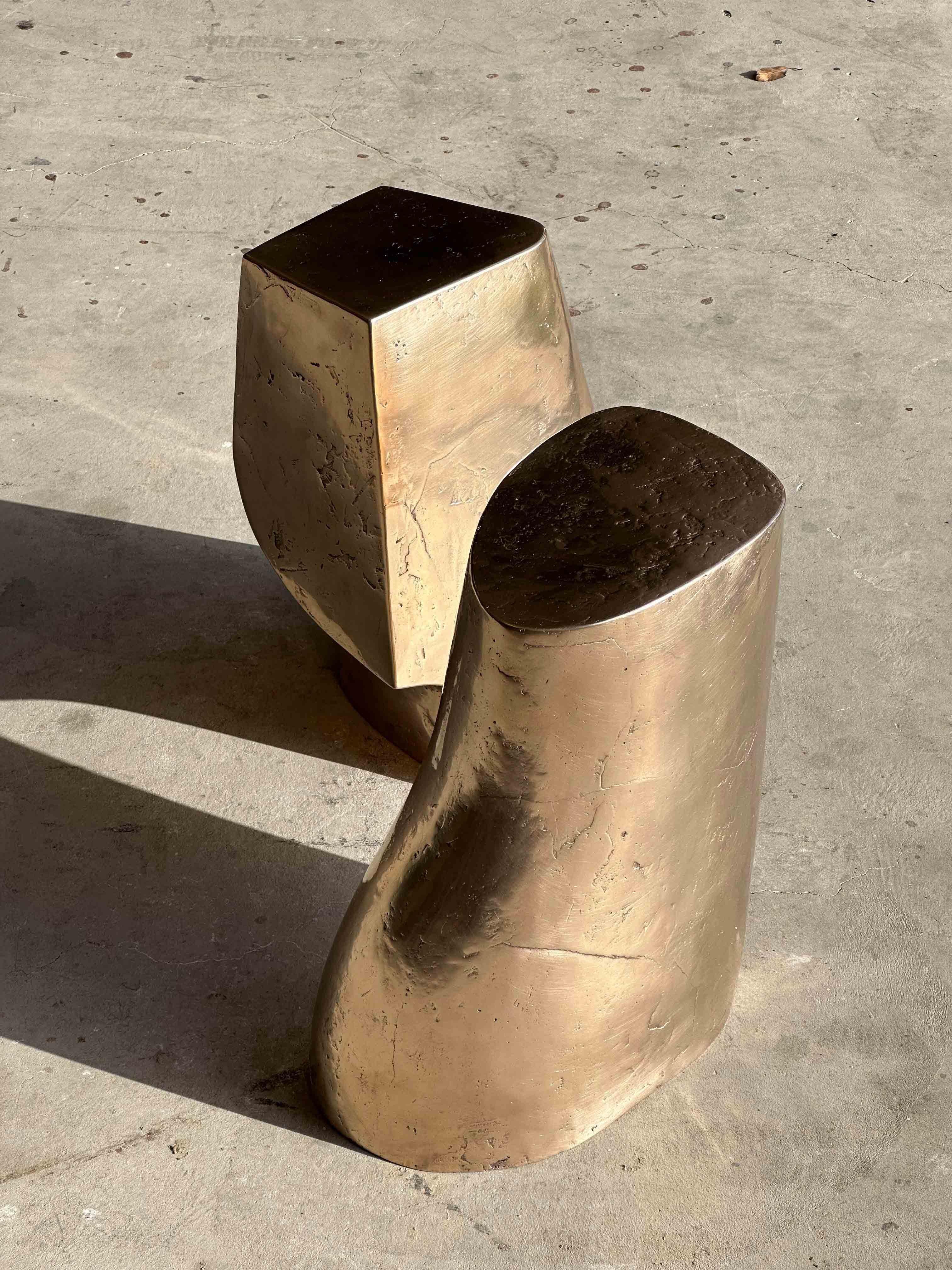 German Set Of 2 Limited Edition Lost Wax Casted Bronze Palm Side Tables by Vogel Studio For Sale