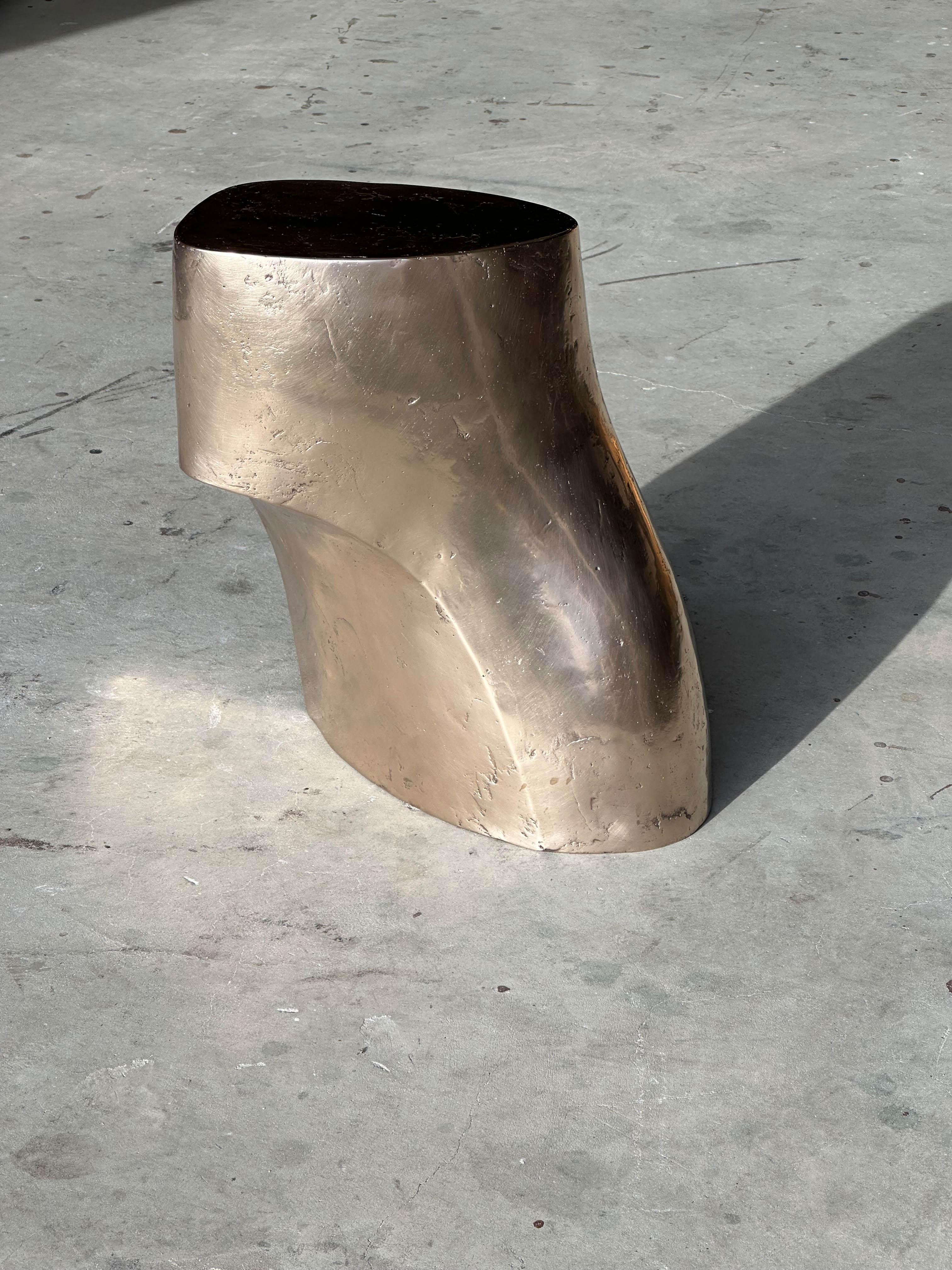 Contemporary Set Of 2 Limited Edition Lost Wax Casted Bronze Palm Side Tables by Vogel Studio For Sale