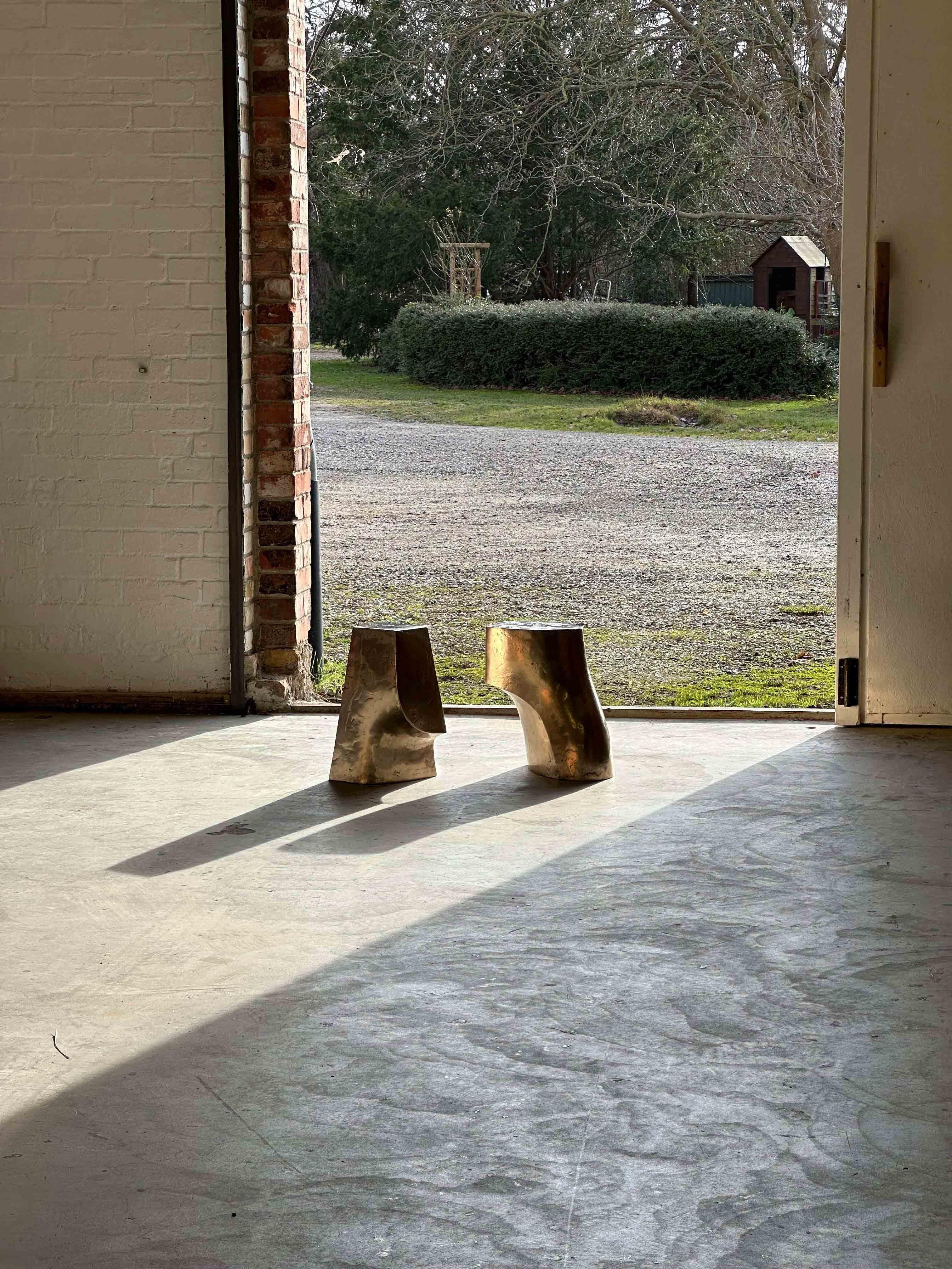 Set Of 2 Limited Edition Lost Wax Casted Bronze Palm Side Tables by Vogel Studio For Sale 1