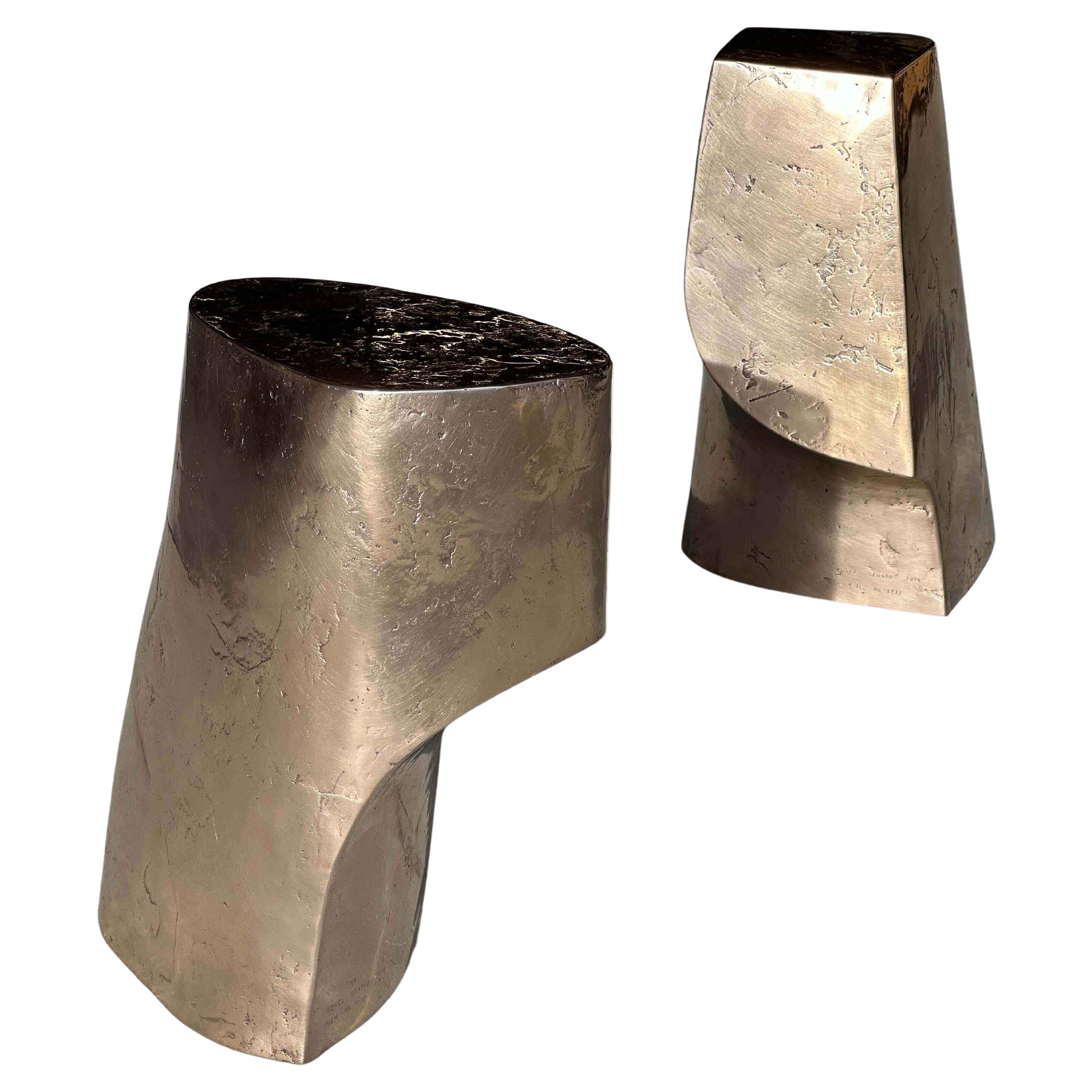 Set Of 2 Limited Edition Lost Wax Casted Bronze Palm Side Tables by Vogel Studio
