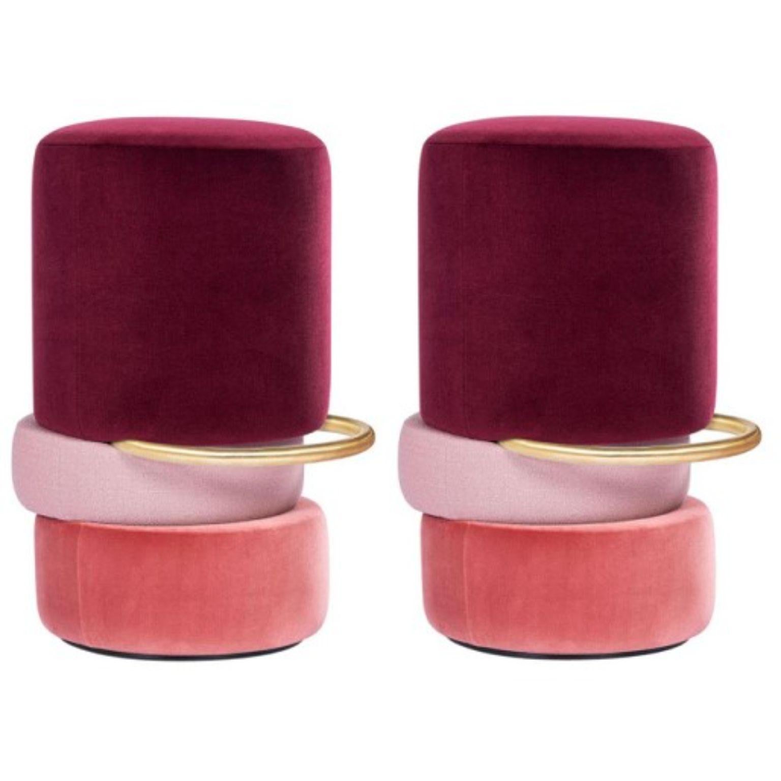 Set of 2 lipstick bar stools by Royal Stranger
Dimensions: 188 x 49 x 91 cm
Materials: A matte body and a matte pattern over a glossy surface, elevated by a brass presence.

With a playful and geometrical form, the lipstick bar stool will make