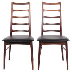 Lot de 2 chaises de salle à manger « Lis » en bois de palissandre et cuir « Black Elegance » par Niels Koefoed