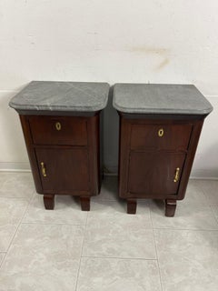 Set of 2 Little Mid-Century Italian Gray Marble Top Nightstands, 1940s