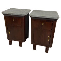 Set of 2 Little Mid-Century Italian Gray Marble Top Nightstands, 1940s