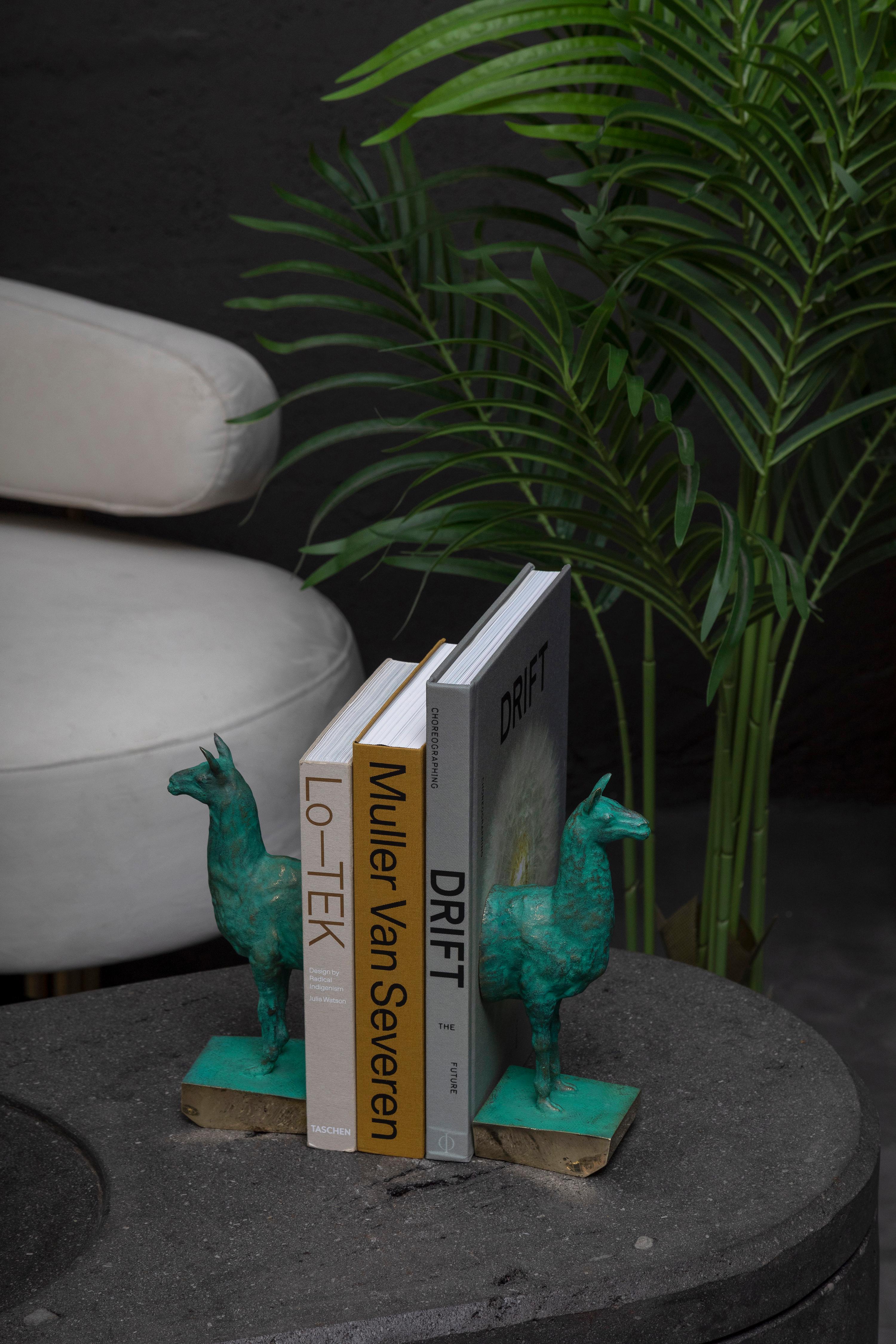 Set Of 2 Llamas Bookends in Verdigris Patinated Bronze by Estudio Andean For Sale 7