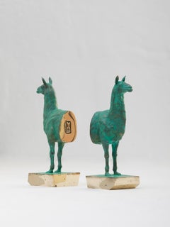 Set Of 2 Llamas Bookends in Verdigris Patinated Bronze by Estudio Andean