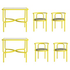 Set of 2 Locus Yellow Dining Tables & 4 Locus Yellow Chairs by Gae Aulenti