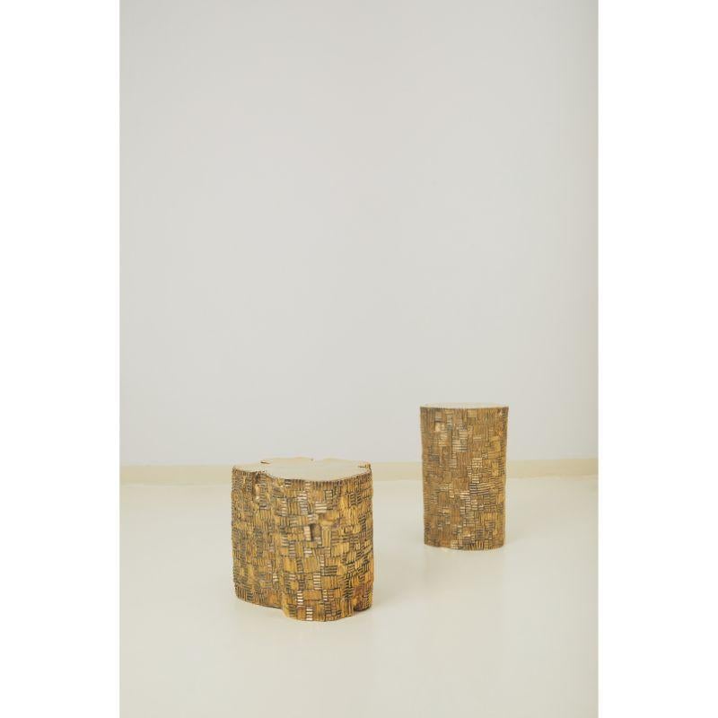 Set of 2 log stools, S & L by Masaya
Dimensions: W 22 x D 27 x H 44 cm (S), W38 x D34 x H33.5 (L)cm
Materials: brass

Also available: different colors (gold, polished brass. black, painted brass) and materials ( wood, marble, or glass