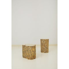 Brass Sculptural Log Stools – Set of 2 (Small & Large) by Misaya