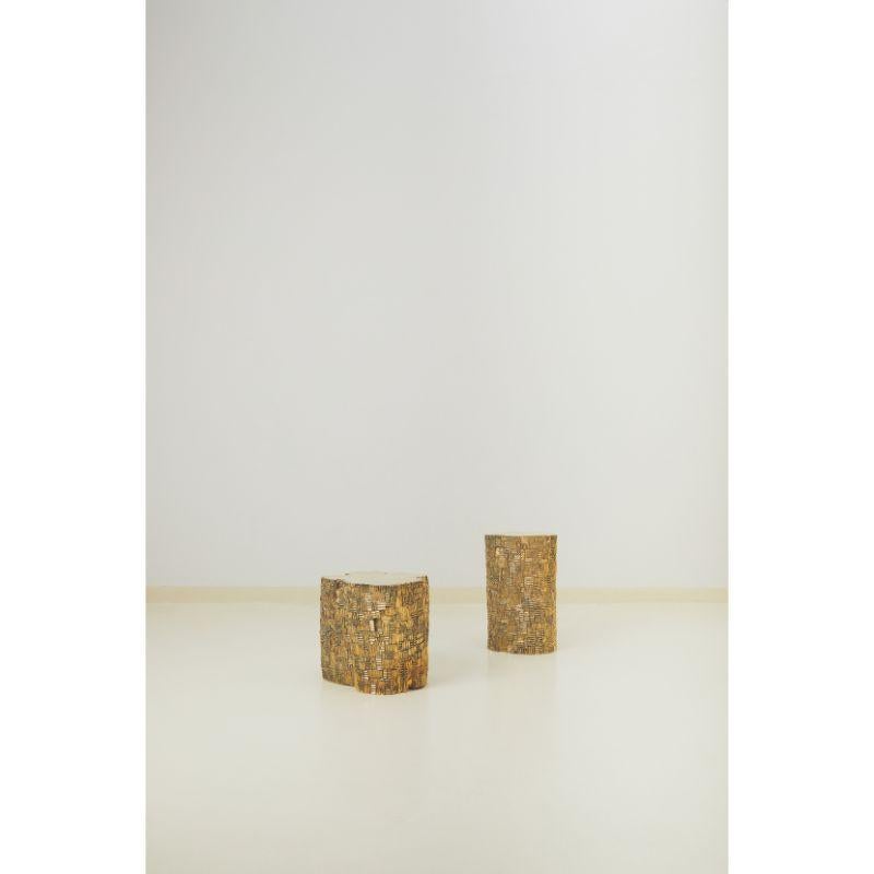 Brass Set of 2 Log Stools, S & L by Masaya For Sale