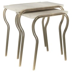 Set of 2 Lola Nesting Tables in Cream Shagreen and Brass by R&Y Augousti