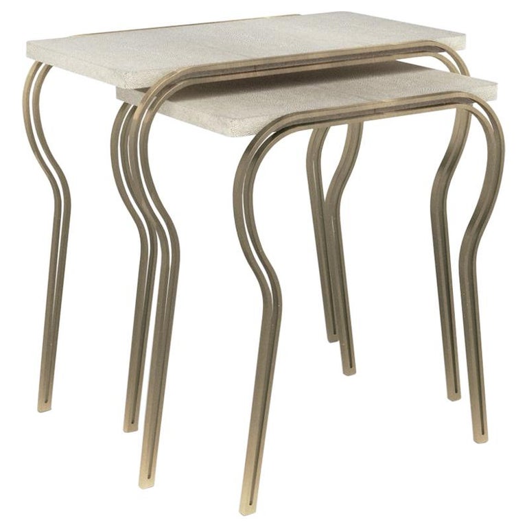 Set of 2 Lola Nesting Tables in Cream Shagreen and Brass by R&Y Augousti For Sale