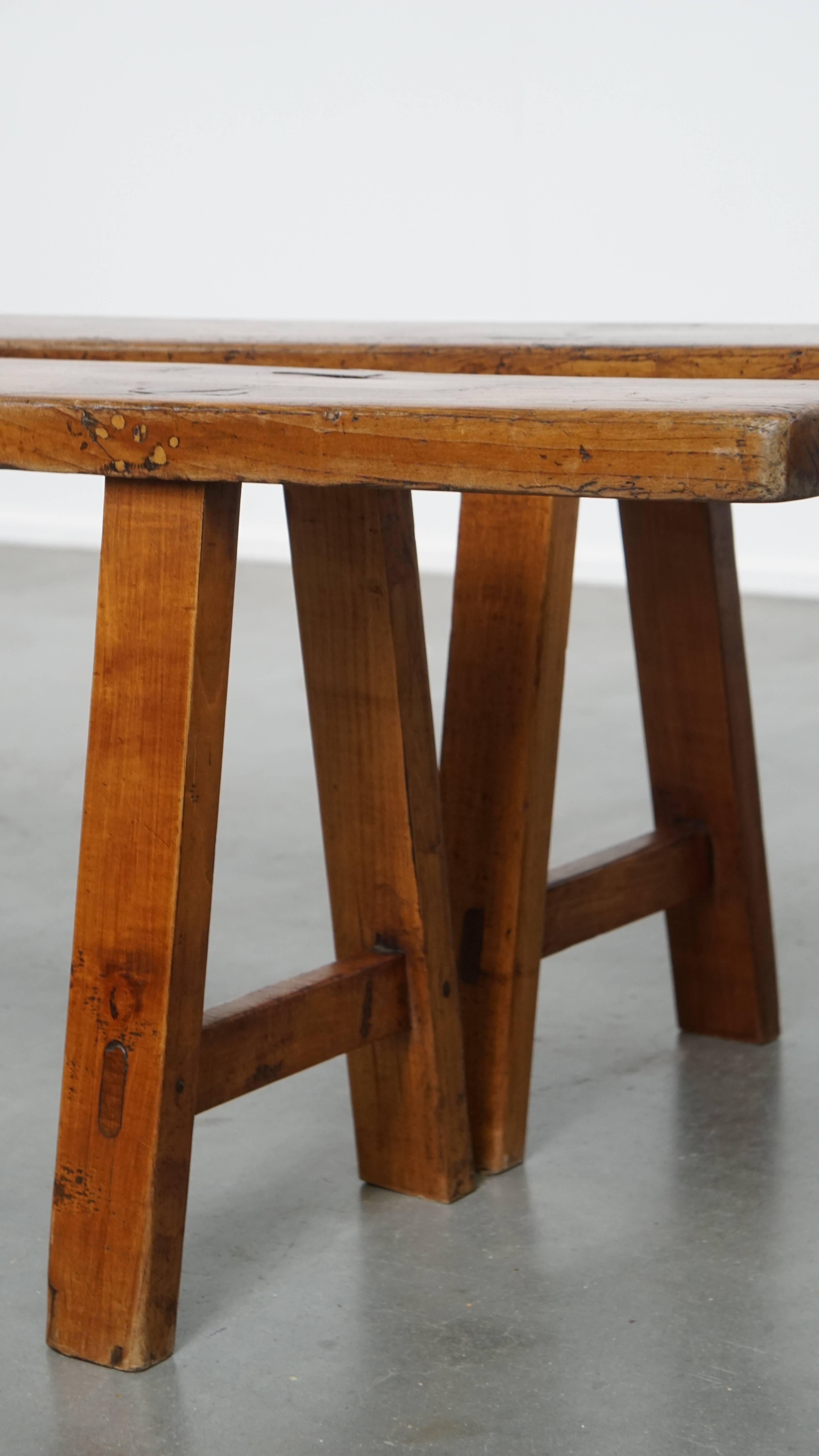 Set of 2 Long Antique French Hall Benches / Dining Benches For Sale 3