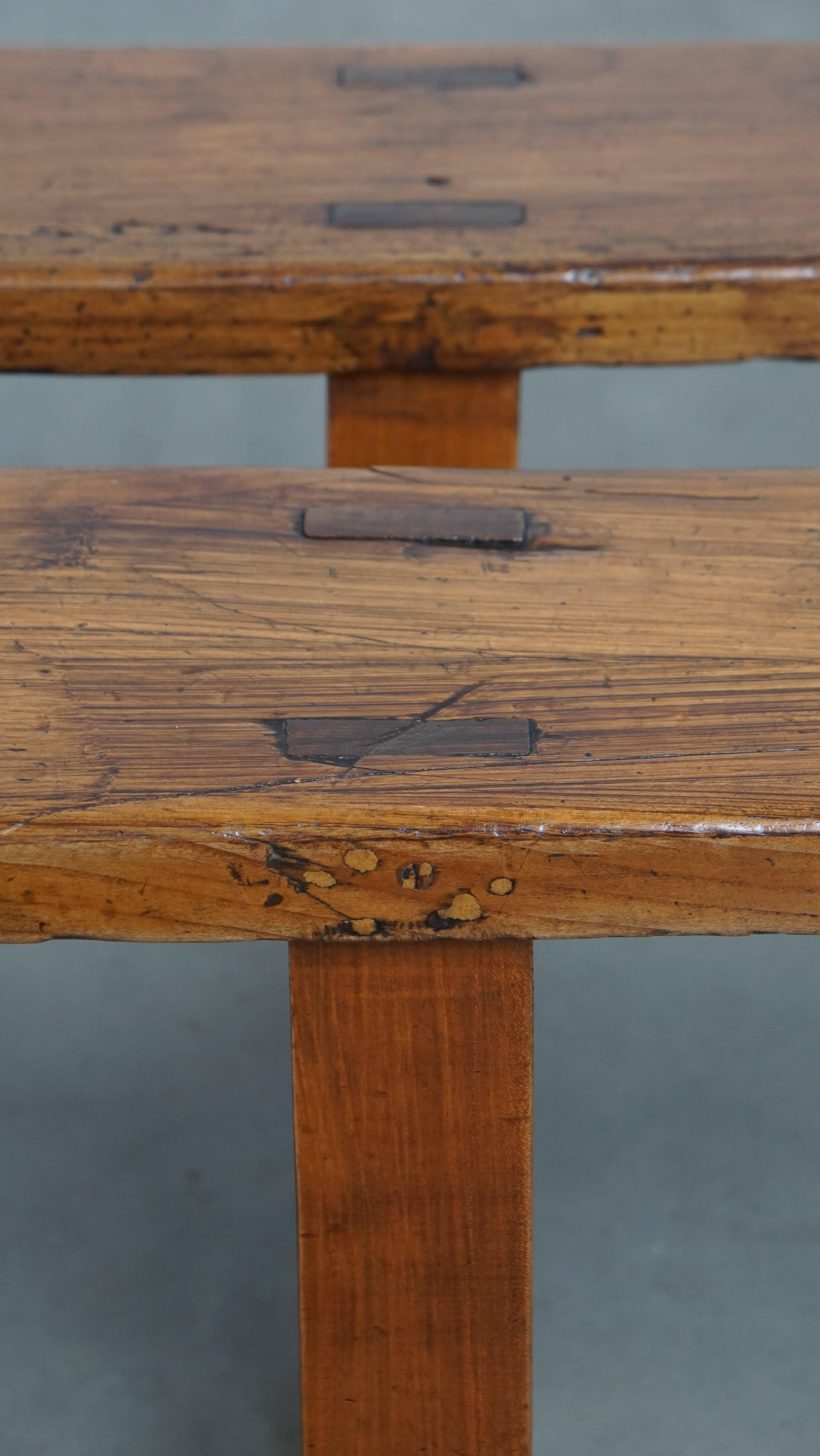 Set of 2 Long Antique French Hall Benches / Dining Benches For Sale 4