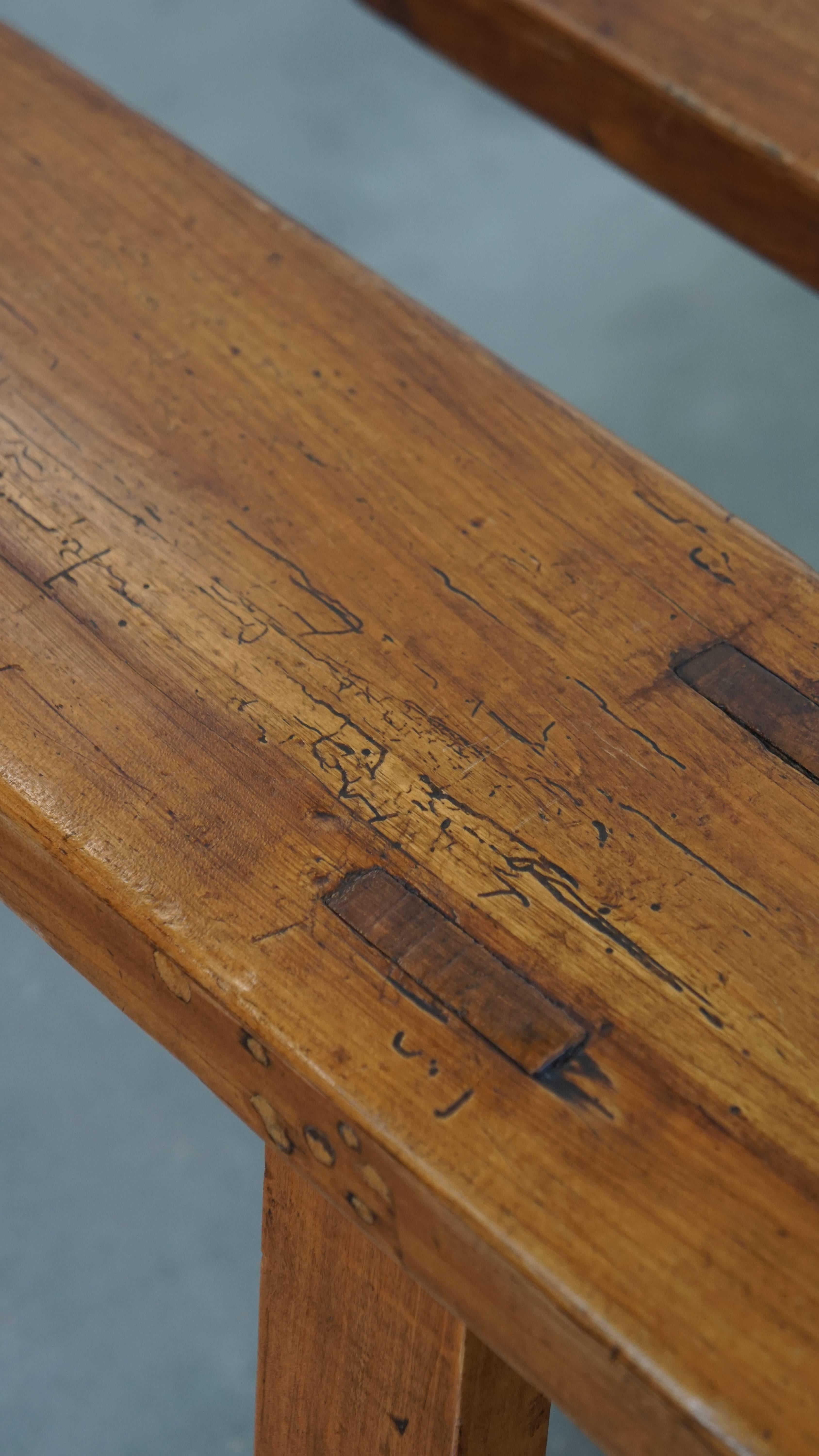 Set of 2 Long Antique French Hall Benches / Dining Benches For Sale 5