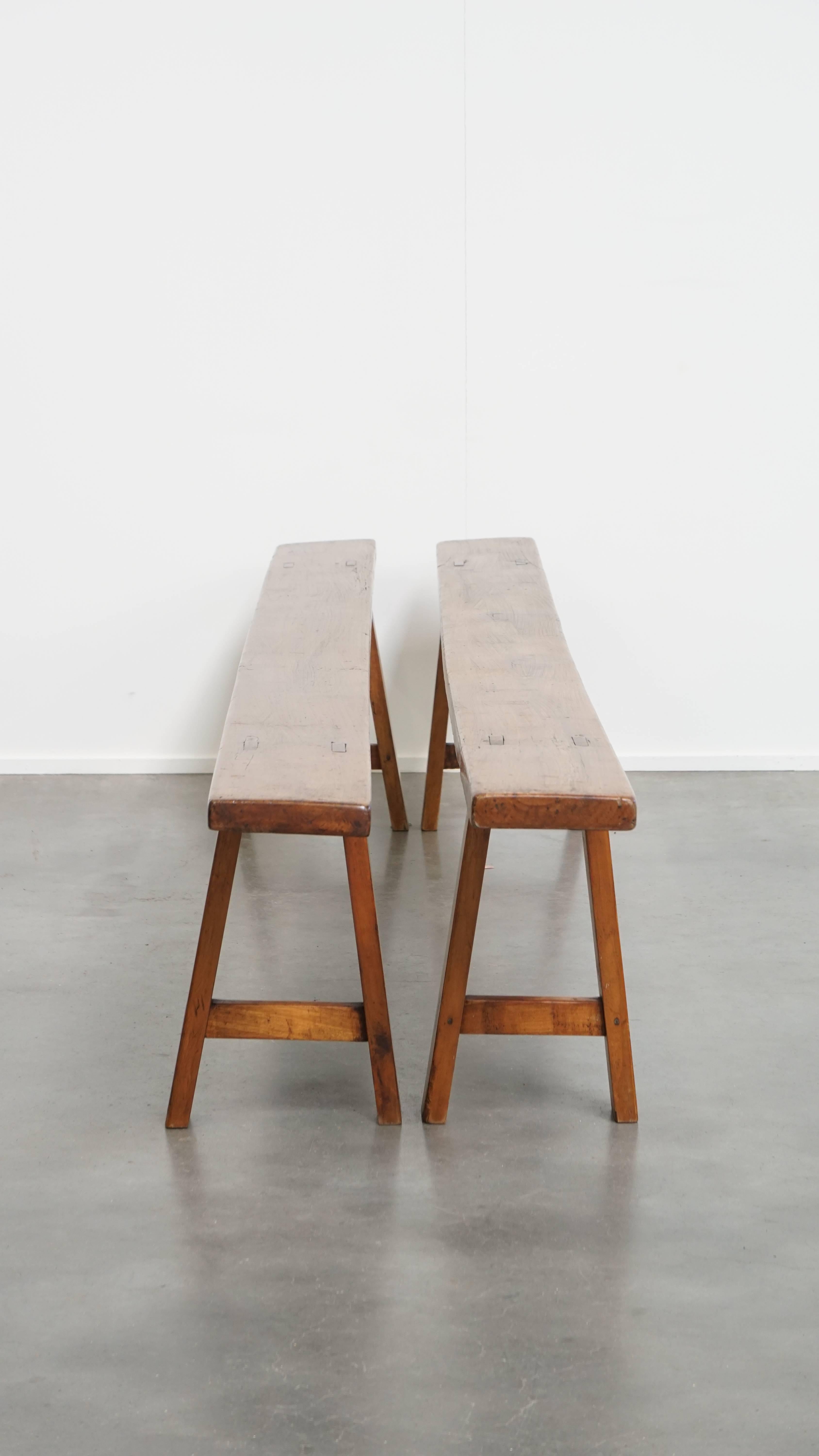 Classical Roman Set of 2 Long Antique French Hall Benches / Dining Benches For Sale