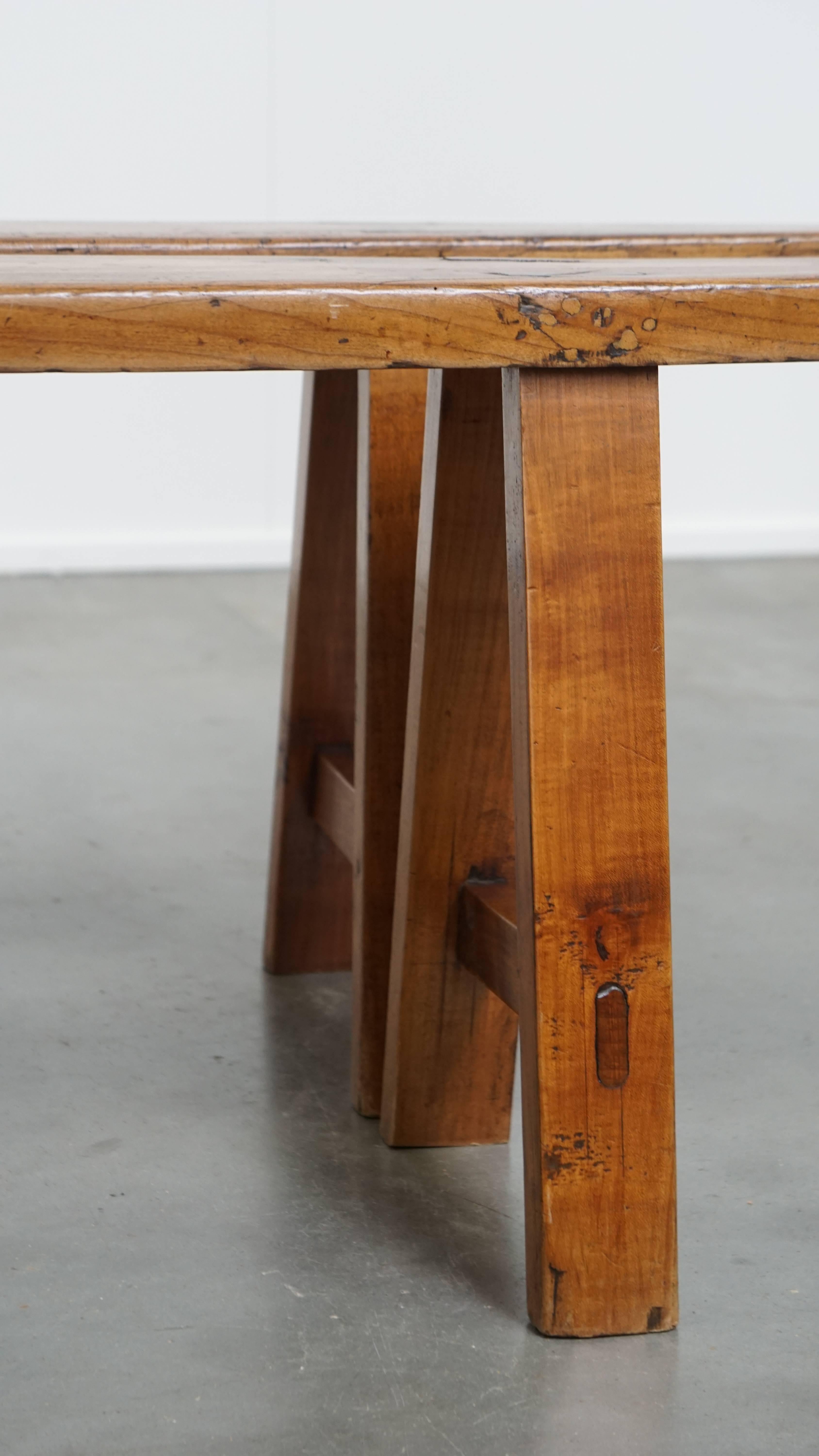 Set of 2 Long Antique French Hall Benches / Dining Benches For Sale 2