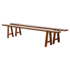 Set of 2 Long Antique French Hall Benches / Dining Benches
