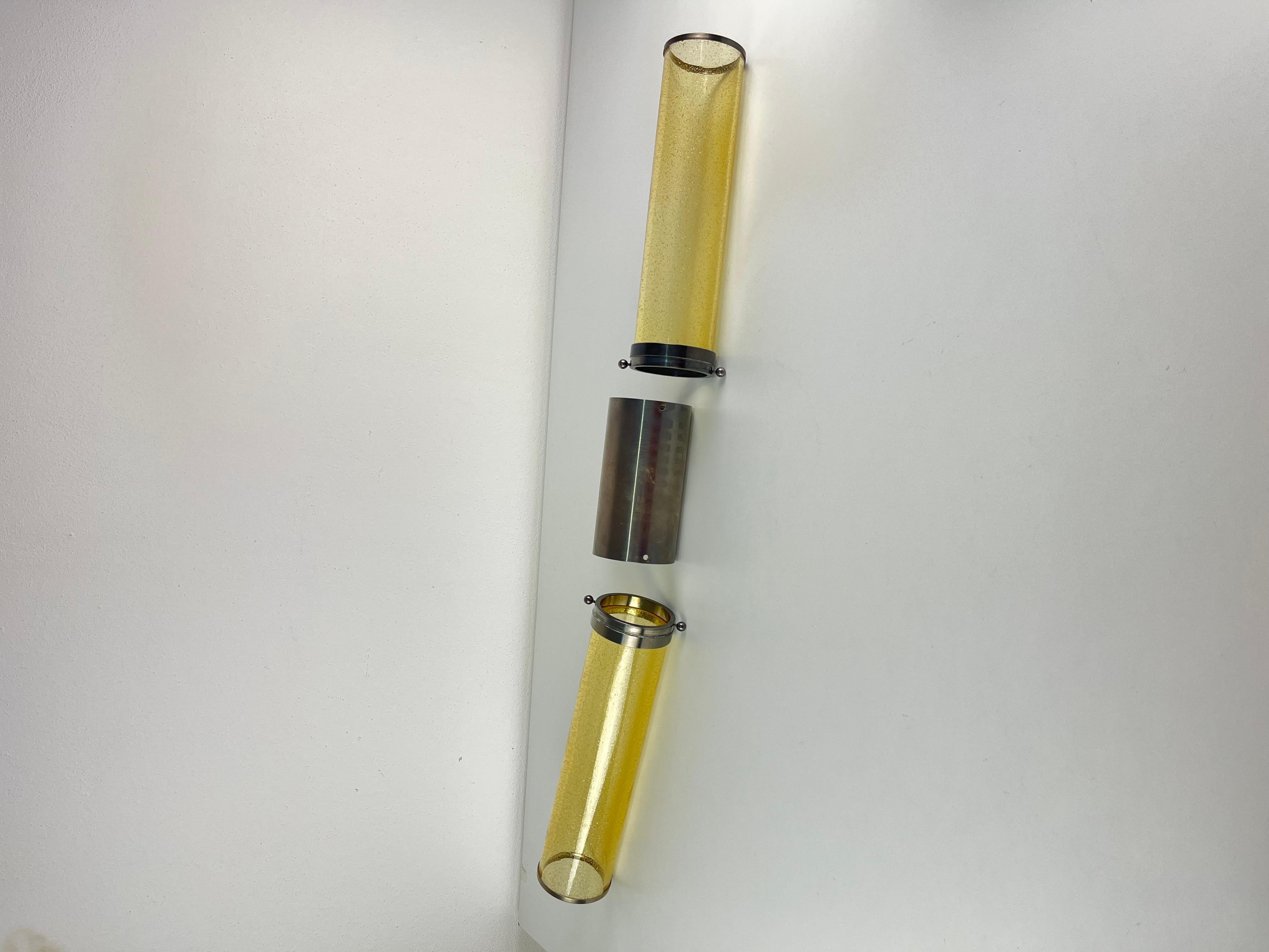 Satz von 2 langen, doppelflammigen Wandleuchten aus Murano-Glas und Stahl, 1980er Jahre im Angebot 6