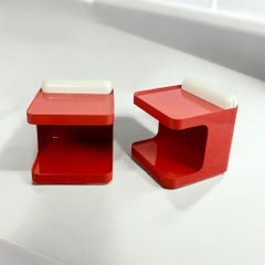 Set of 2 Longato 'Game' Bar Carts / Side Tables in Red with integrated Lights
