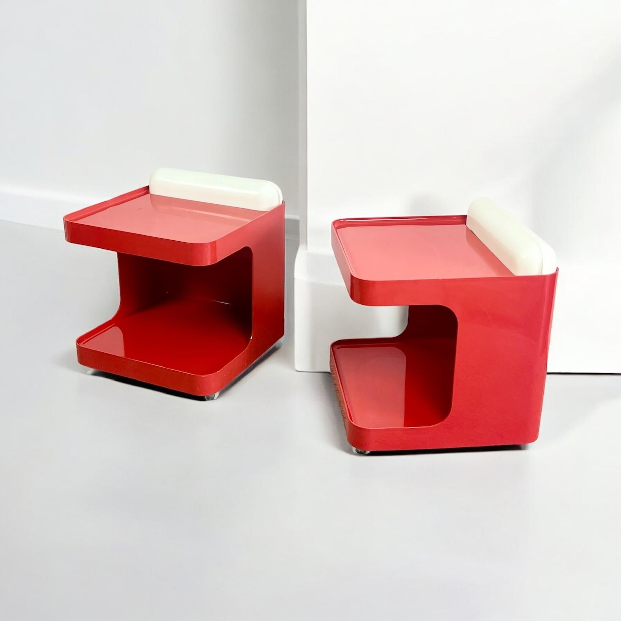 Space Age Set of 2 Longato 'Game' Bar Carts / Side Tables in Red with integrated Lights