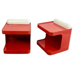 Set of 2 Longato 'Game' Bar Carts / Side Tables in Red with integrated Lights