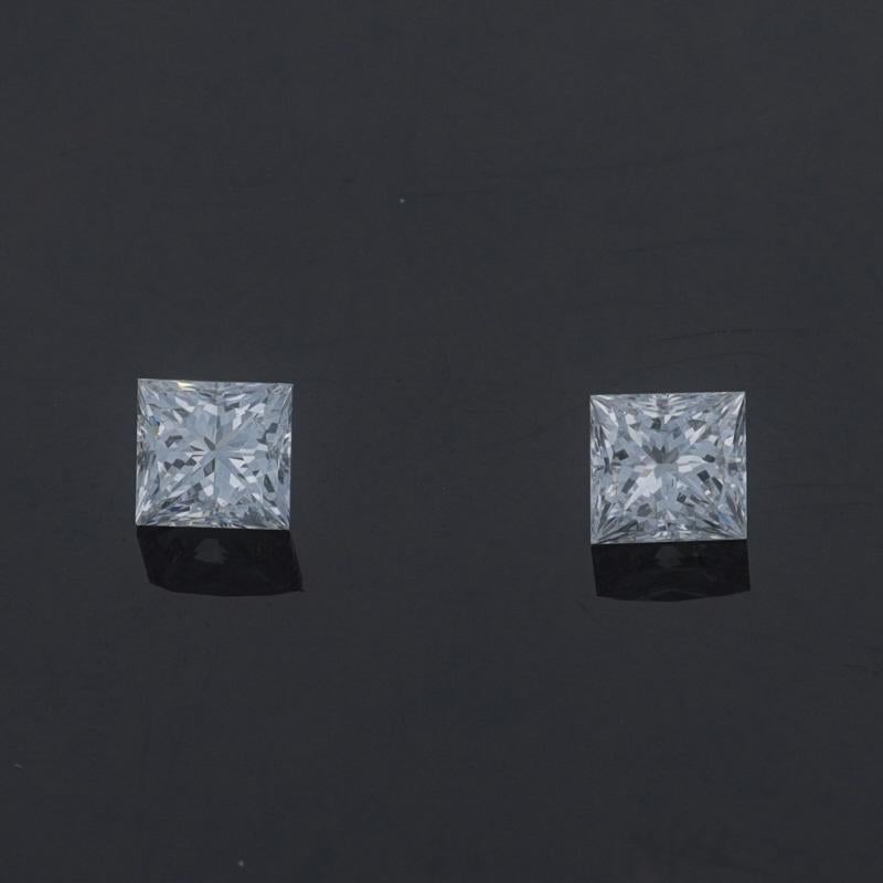 Women's or Men's Set of 2 Loose Diamonds - Princess Cut .53ctw E-F VS1-VS2 Matched Pair For Sale