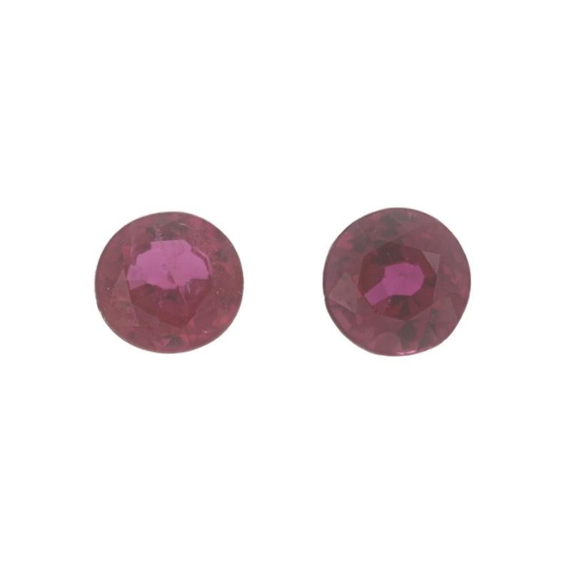 Treatment: Heating
Total Carats: .51ctw
Cut: Round
Color: Pinkish Red
Stone 1 Size (mm): 3.7 x 3.7 x 2.5 
Stone 2 Size (mm): 3.7 x 3.7 x 1.8

Condition: New without Tags