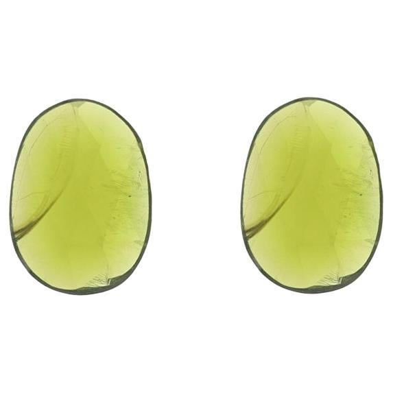 Set of 2 Loose Tourmalines - Rose Cut Cabochon 2.05ctw Green Matched Pair For Sale
