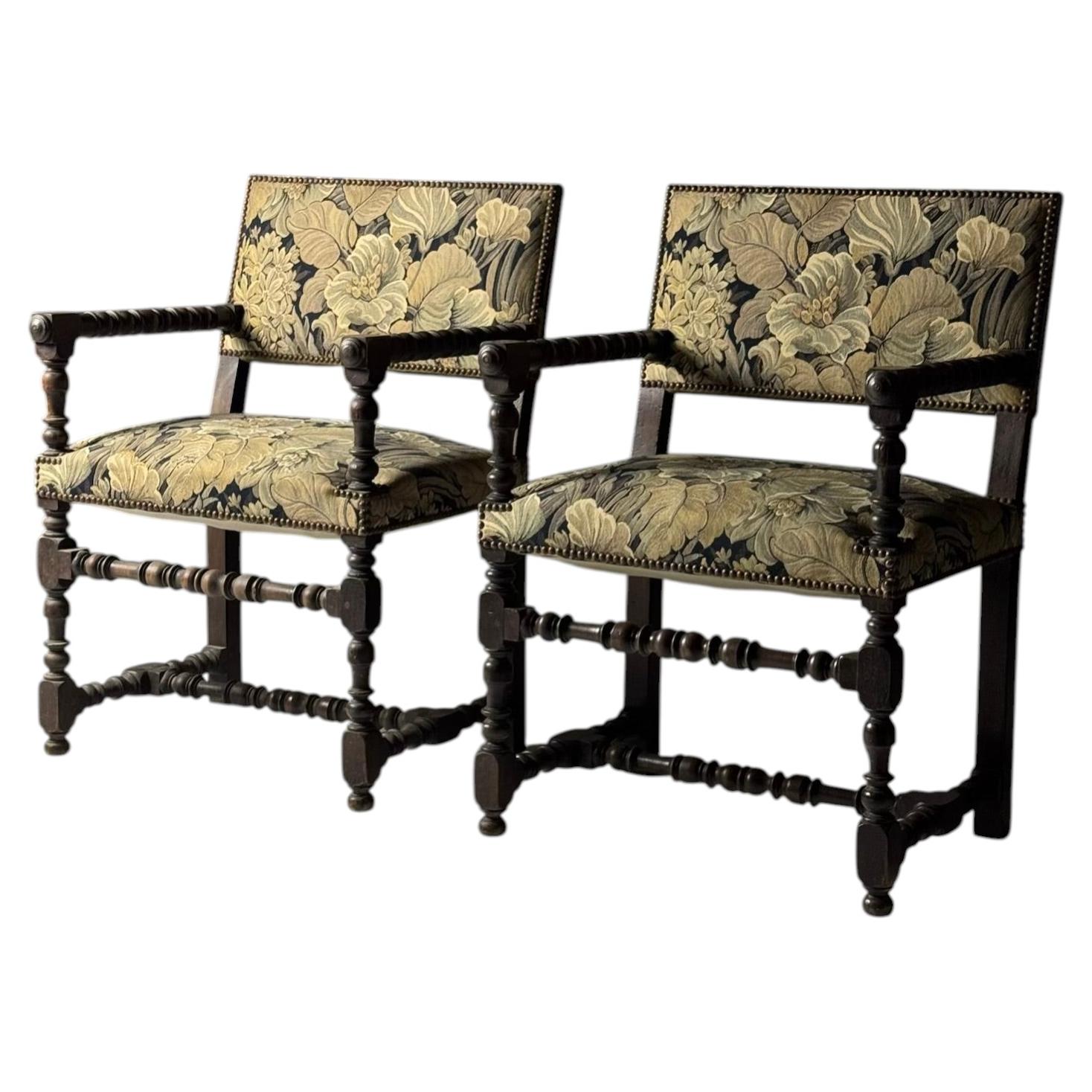 Set of 2 Louis XIII-style chairs, 19th century