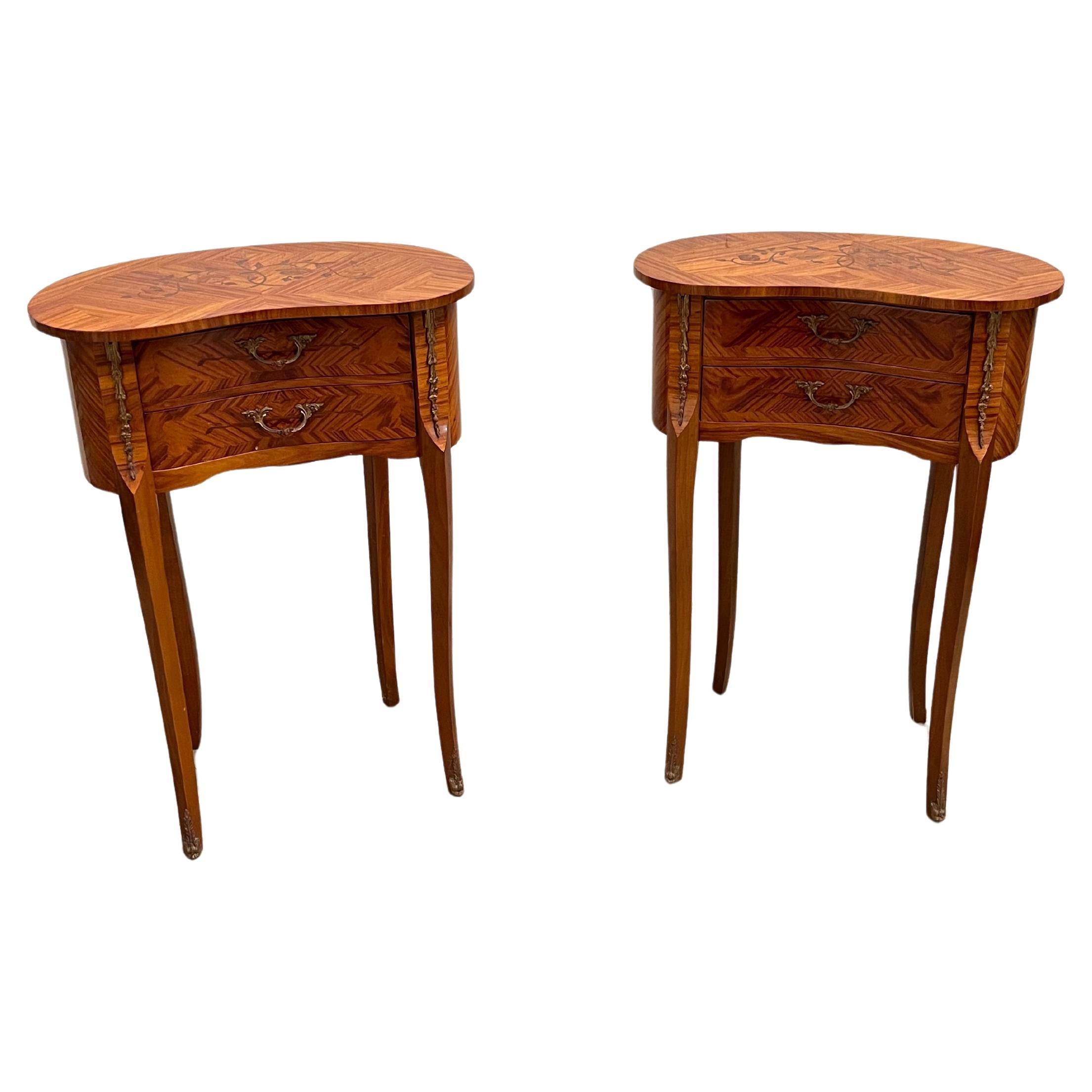 Set of 2 Louis XV Style Bean-Shaped Bedside Tables, 1980s