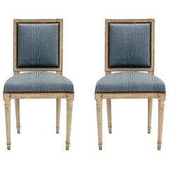 Ensemble de 2 chaises d'époque Louis XVI en bleu de France