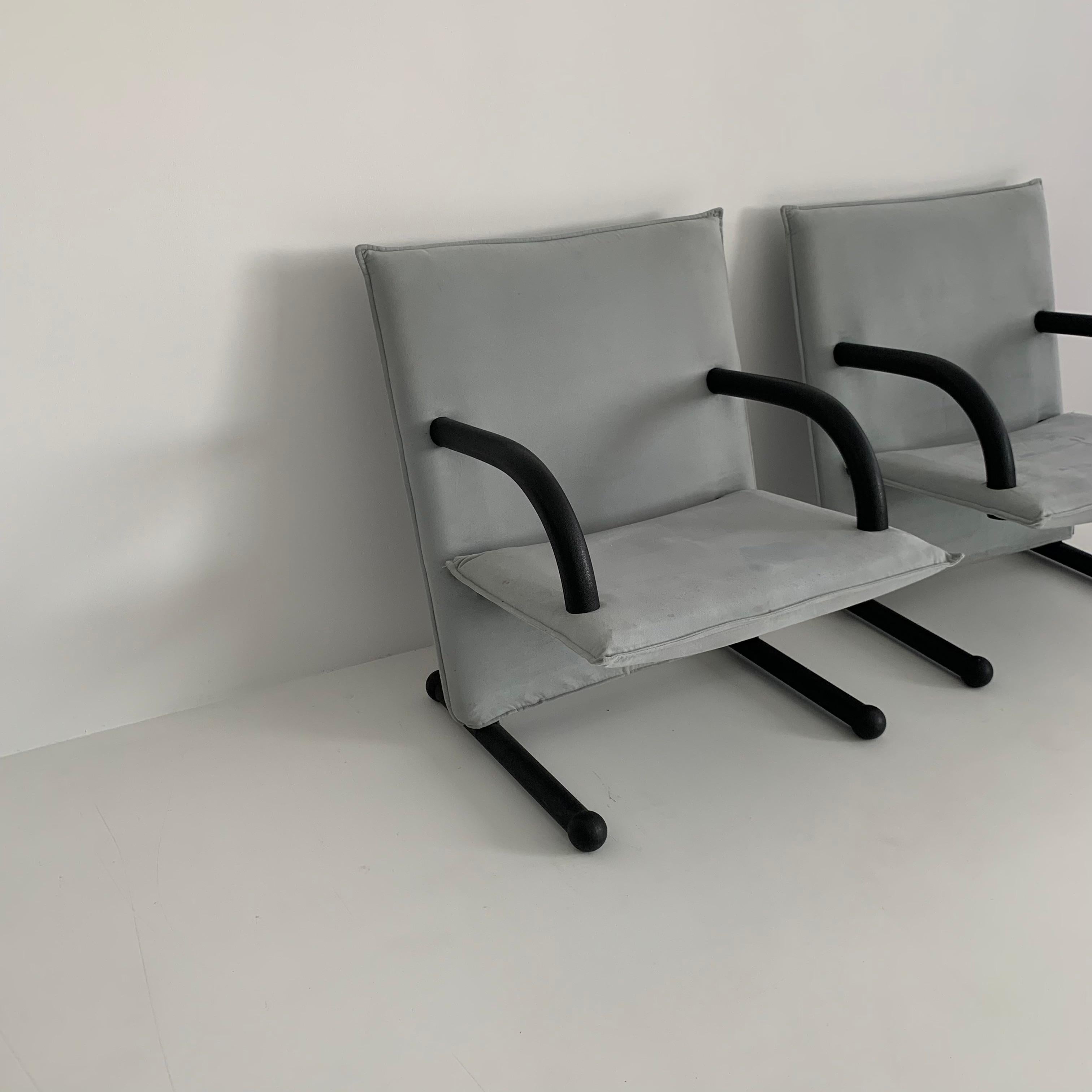 Metal Set of 2 Lounge Chairs Burkhard Vogtherr for Arflex T-Line, 1980’s For Sale