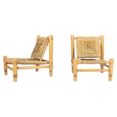 Set di 2 poltrone di Audoux-Minet per Vibo Vesoul, in legno e corda intrecciata