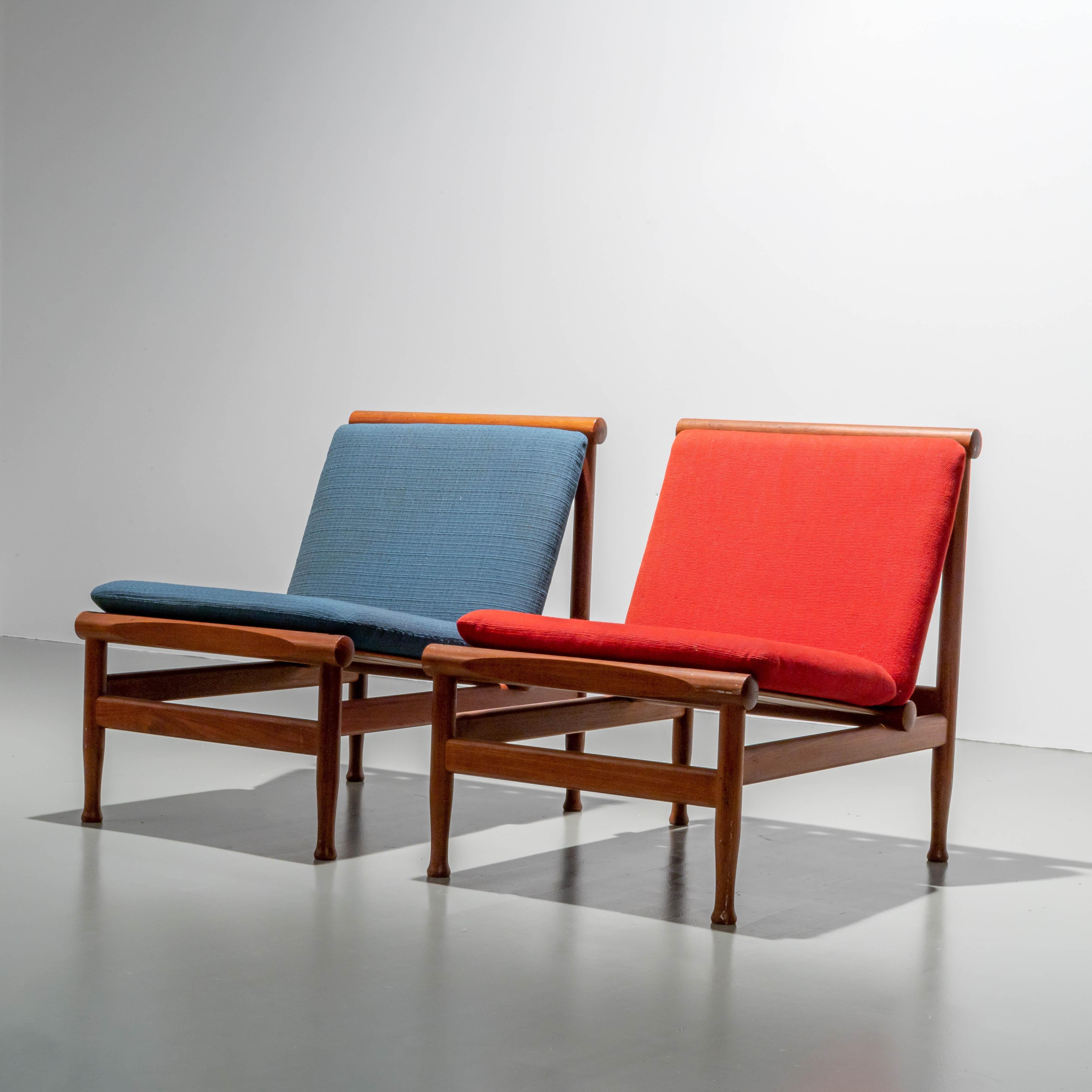 Mid-20th Century Set of 2 Lounge Chairs by Kai Lyngfeld Larsen in Teak, Denmark, 1960's For Sale