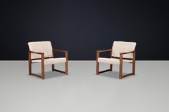Set of 2 Lounge Chairs by Karin Mobring in Pine and Teddy Fabric, Sweden, 1970s