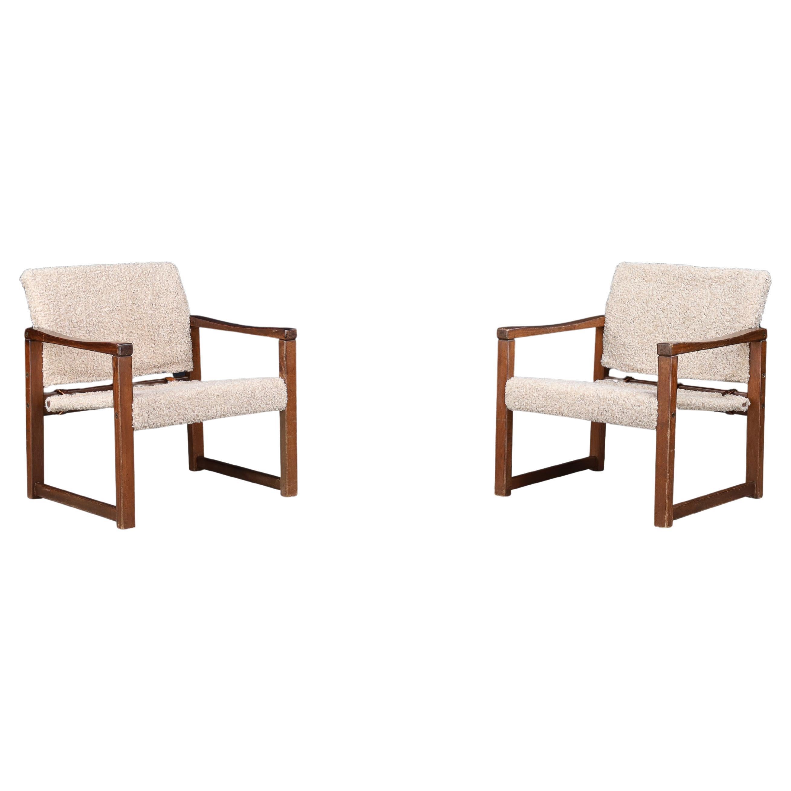 Set of 2 Lounge Chairs by Karin Mobring in Pine and Teddy Fabric, Sweden, 1970s