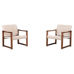 Set of 2 Lounge Chairs by Karin Mobring in Pine and Teddy Fabric, Sweden, 1970s