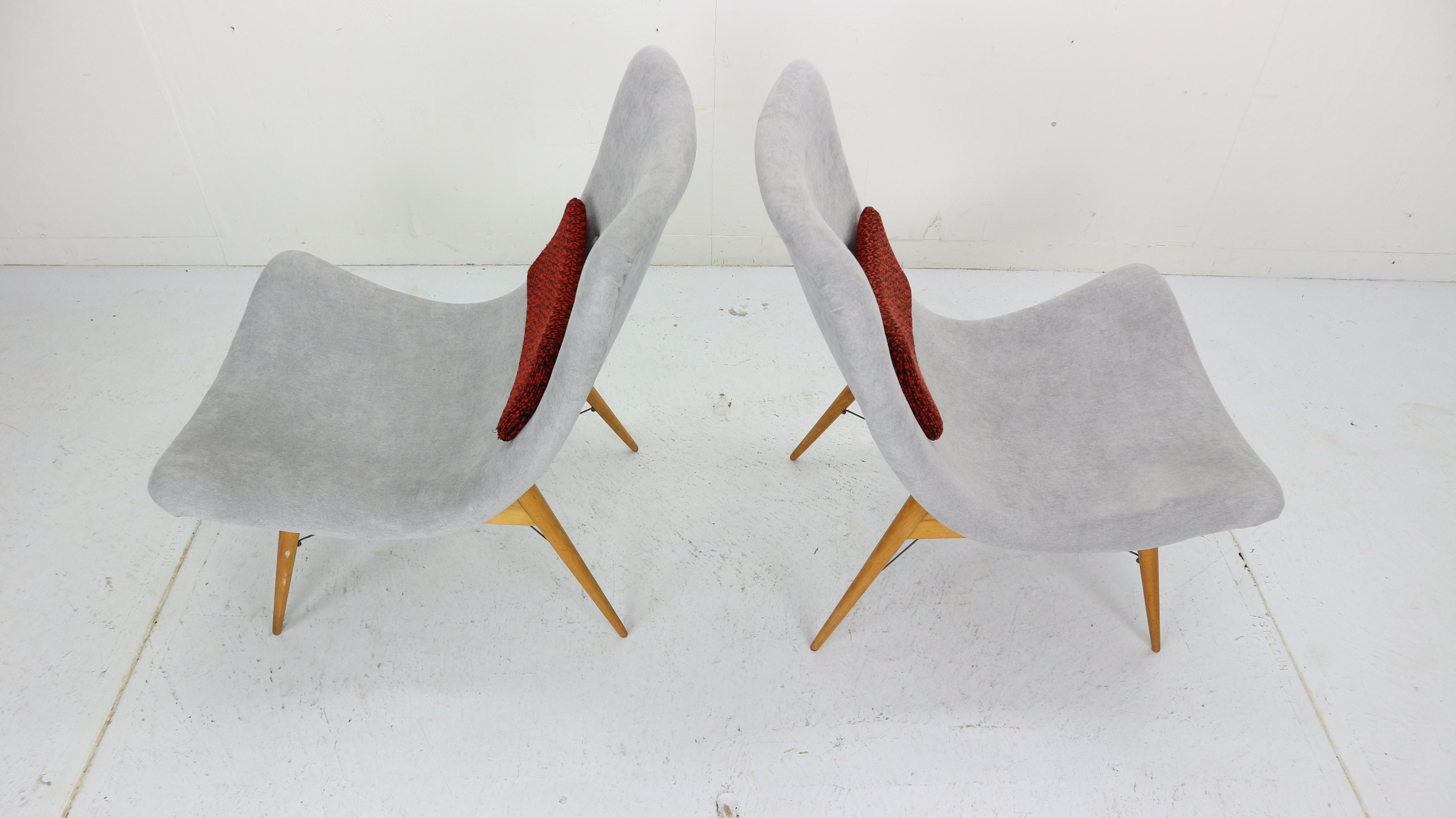 Fabric Set of 2 Lounge Chairs by Miroslav Navratil, Newly Reupholstered, 1959s