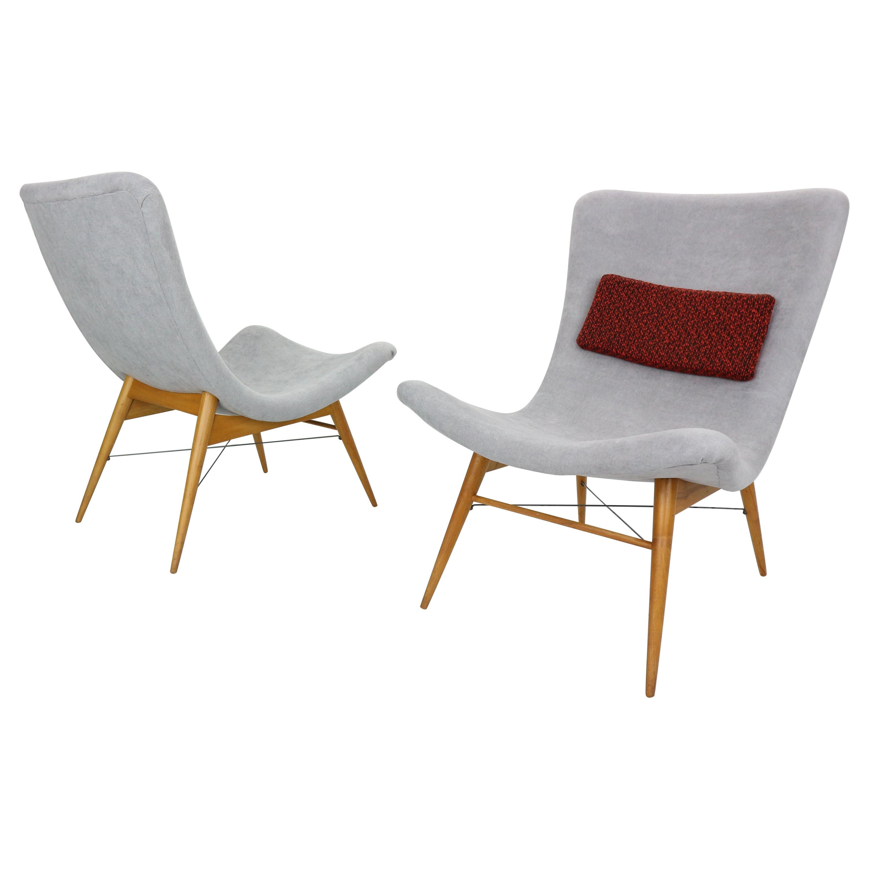 Set of 2 Lounge Chairs by Miroslav Navratil, Newly Reupholstered, 1959s