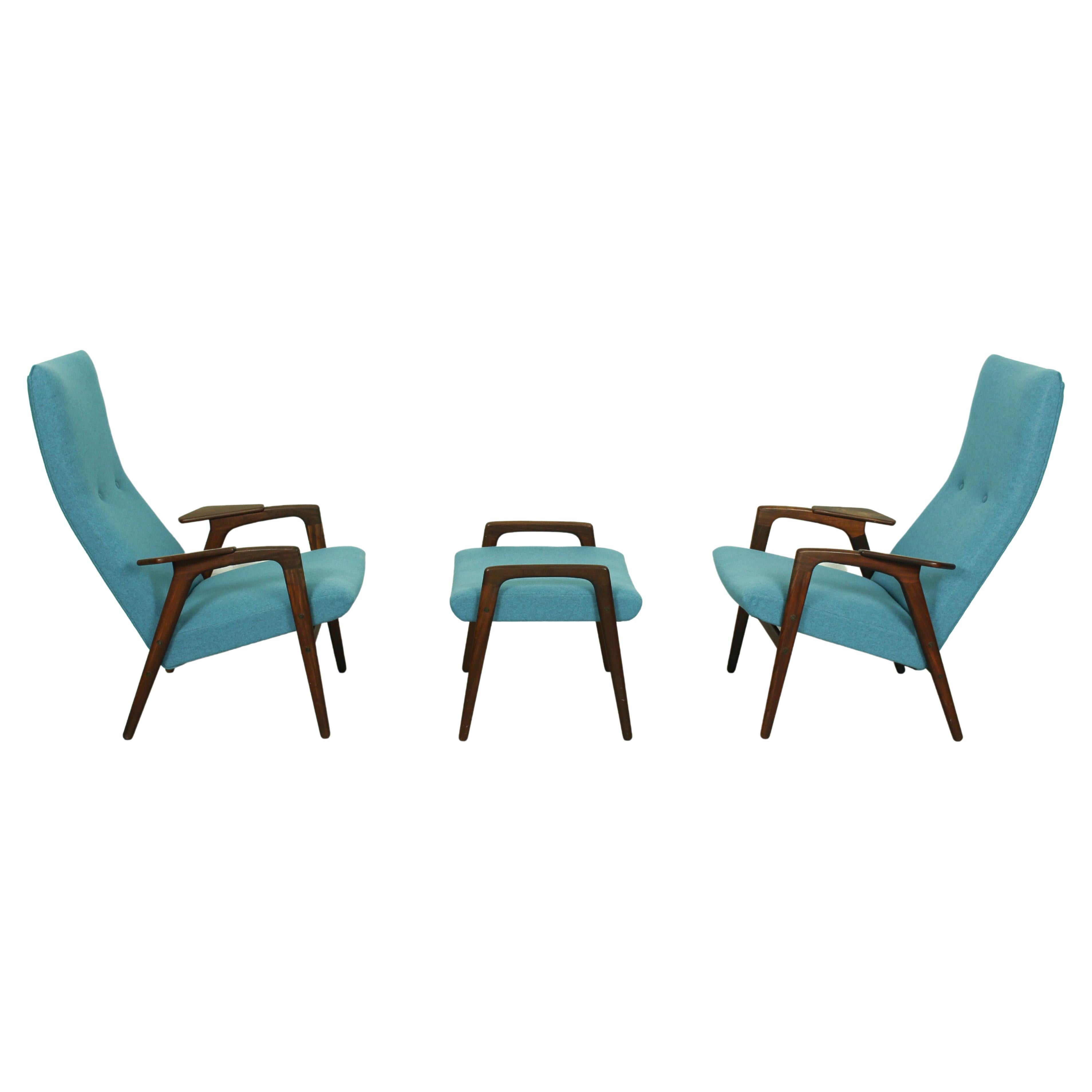 Set of 2 Lounge Chairs+ Matching Ottoman by Yngve Ekström for Pastoe, 1960s For Sale